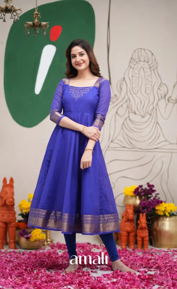 Royal Blue Chettinad Cotton Anarkali 2XL