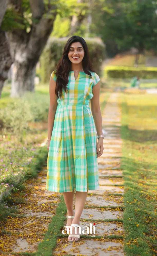 green western dress Sea Green Checks Indo Western Dress 3XL
