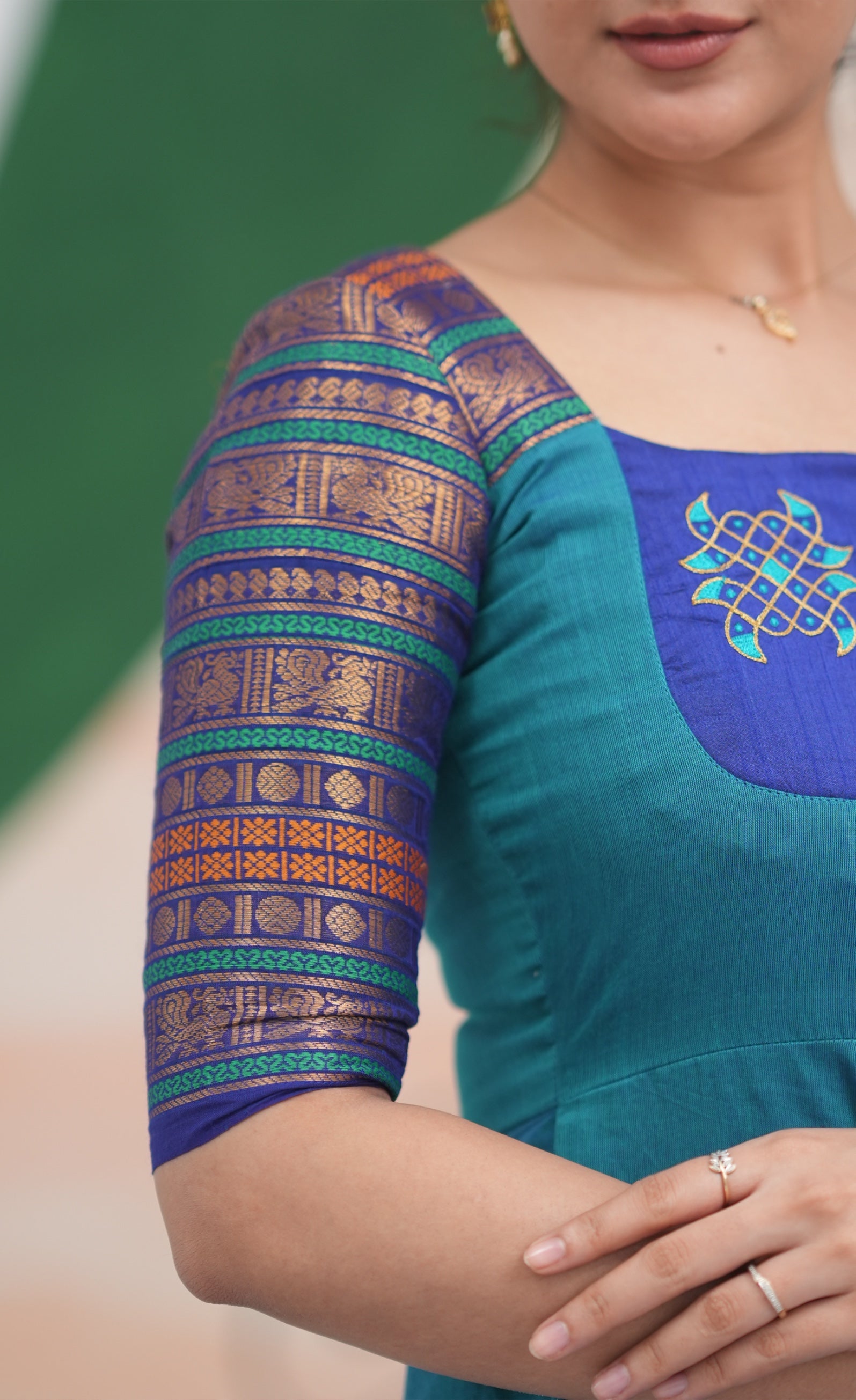 Teal Blue and Dark Blue Kolam Cotton Anarkali