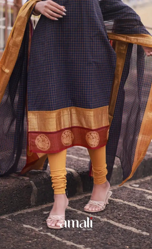 Meera Cotton Salwar - Navy Blue and Mustard