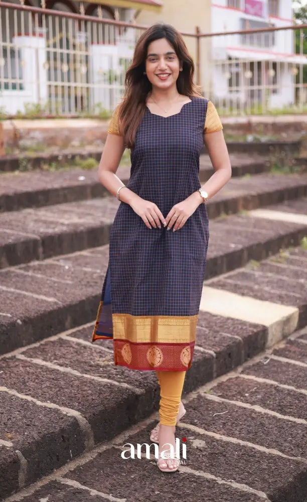 Meera Cotton Salwar - Navy Blue and Mustard