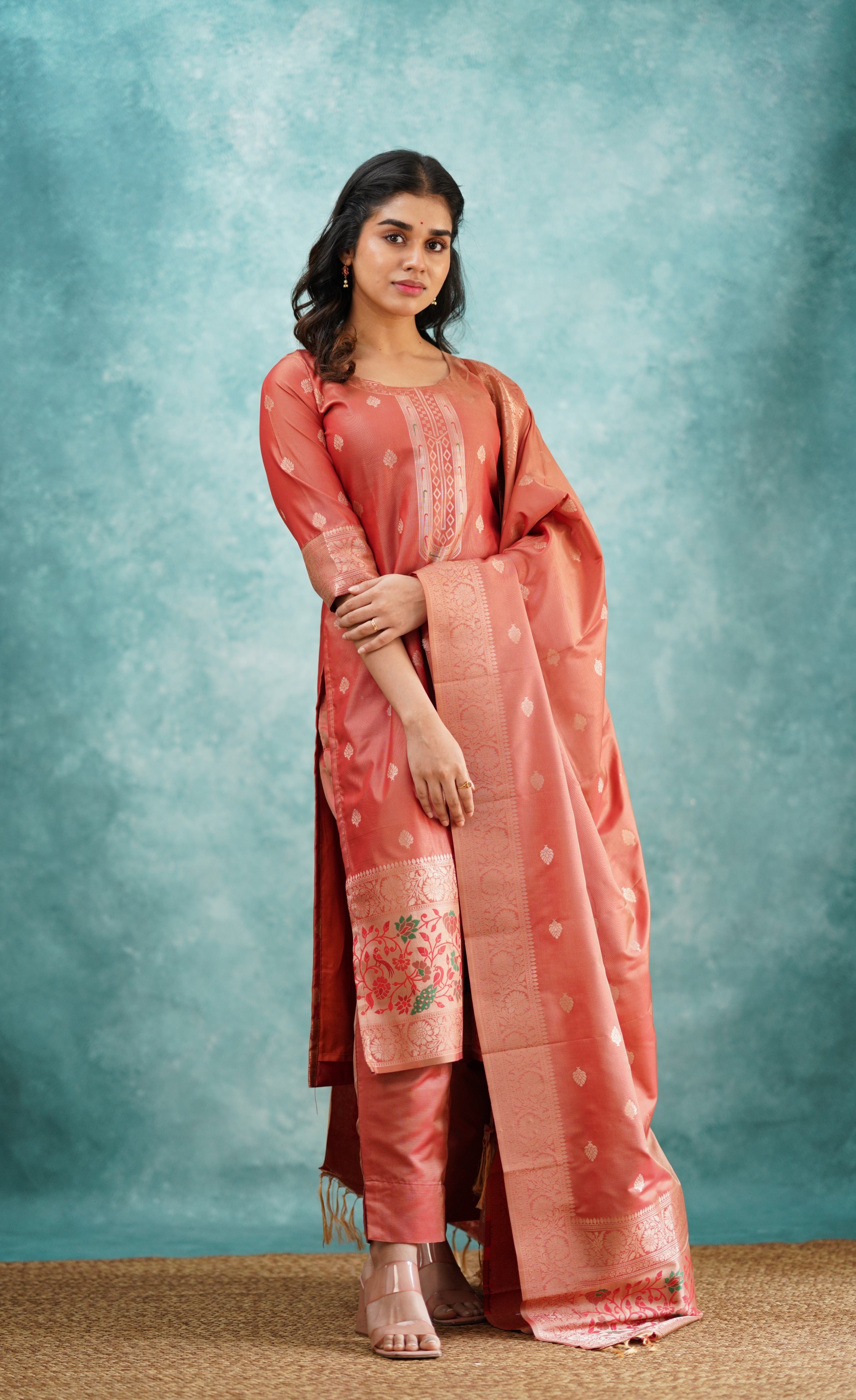 Sanvi - Peach Blended Paithani Silk Salwar  Plus Size