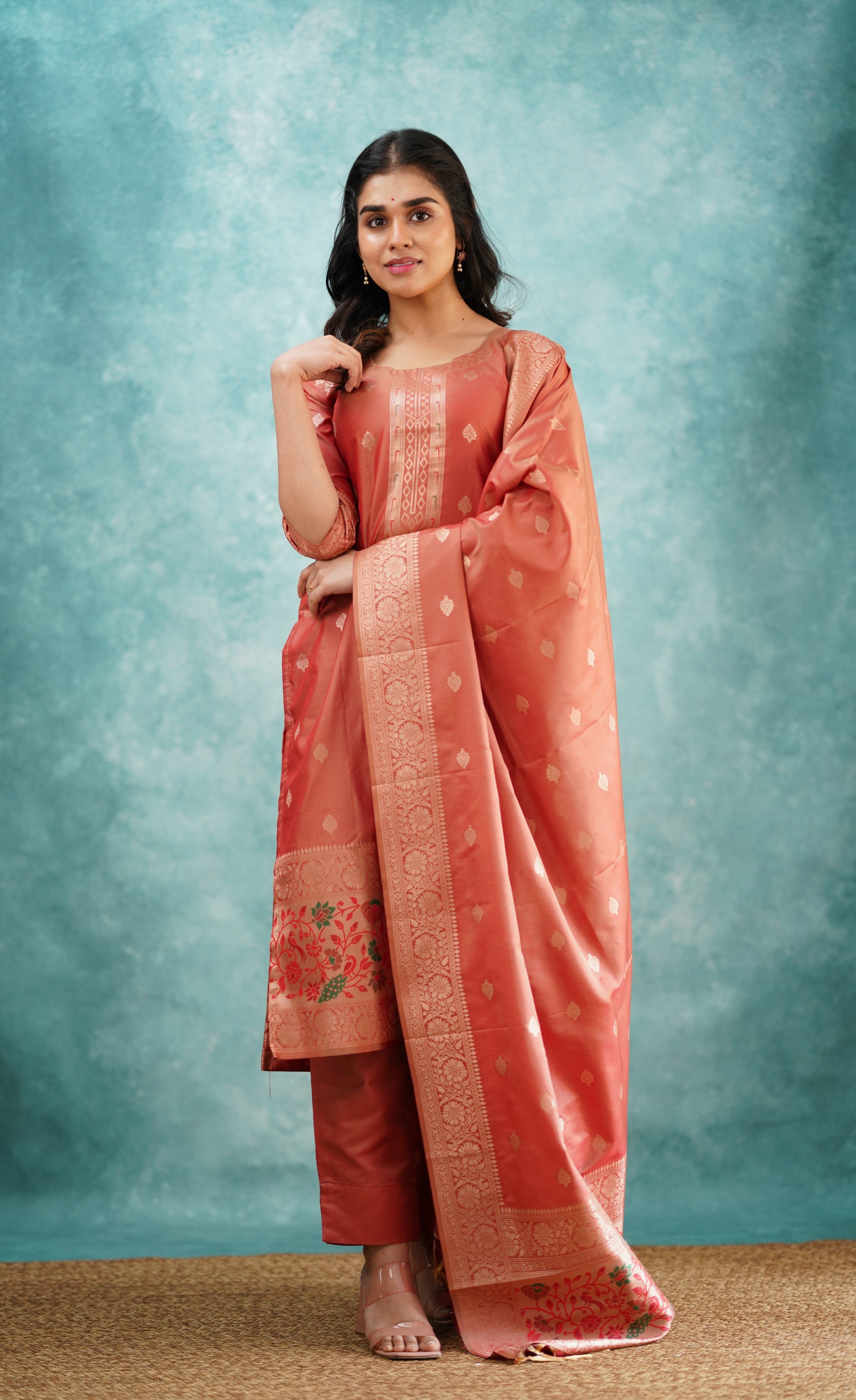 Sanvi - Peach Blended Paithani Silk Salwar  Plus Size