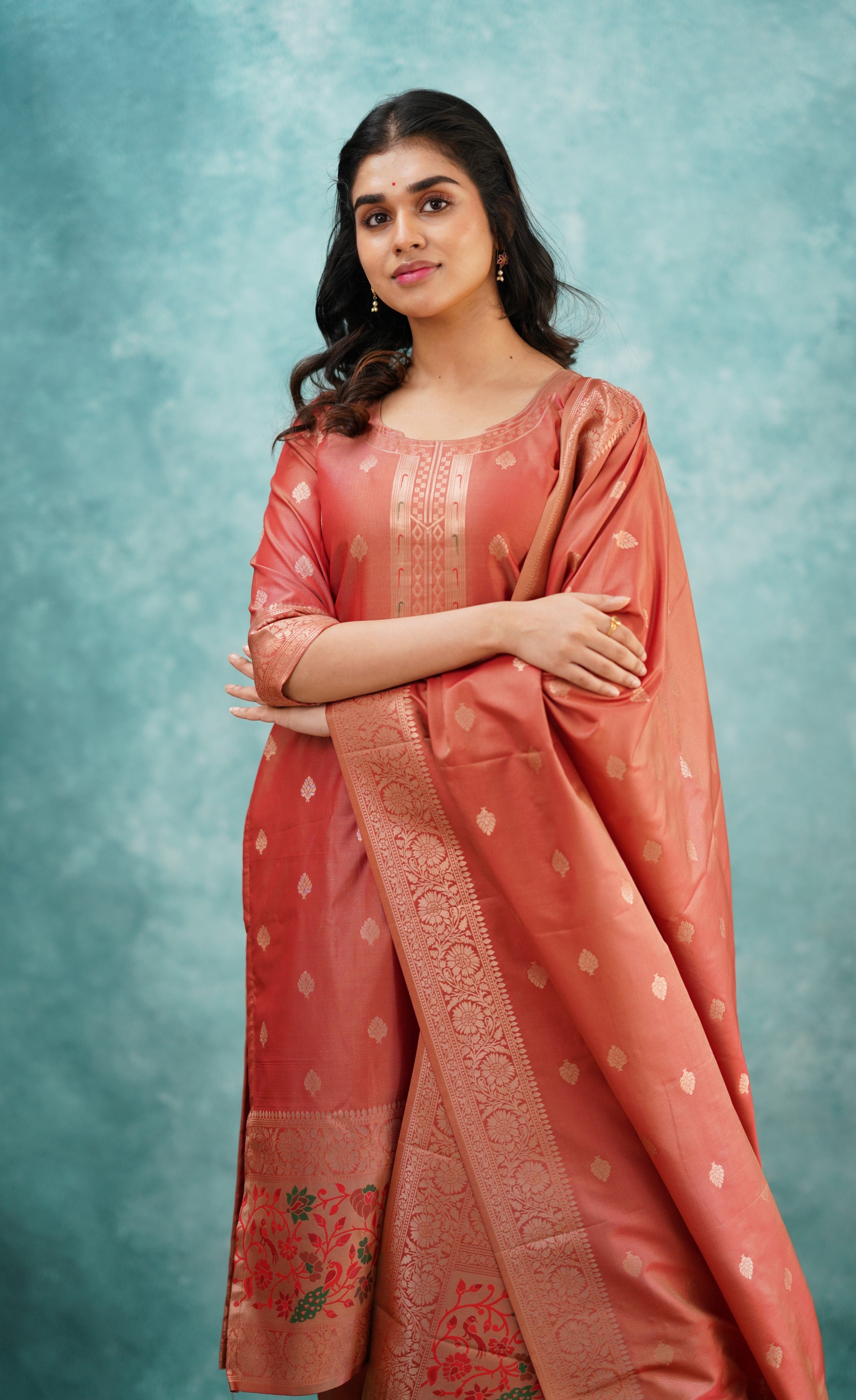 Sanvi - Peach Blended Paithani Silk Salwar  Plus Size