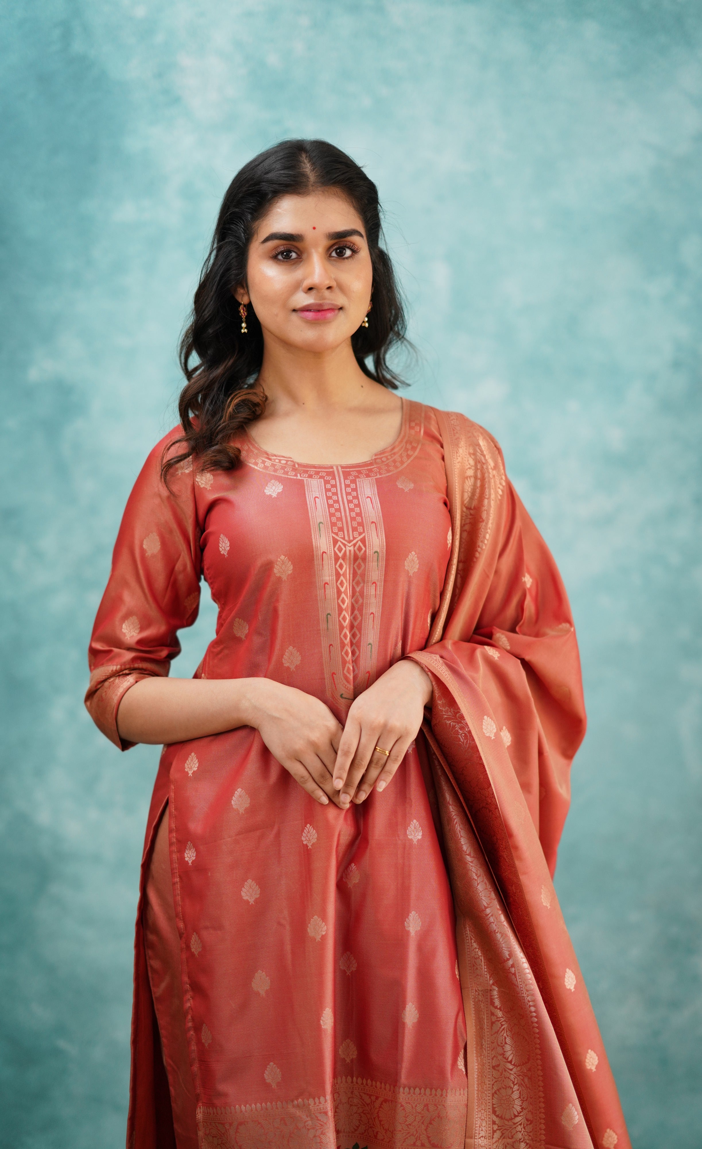Sanvi - Peach Blended Paithani Silk Salwar  Plus Size
