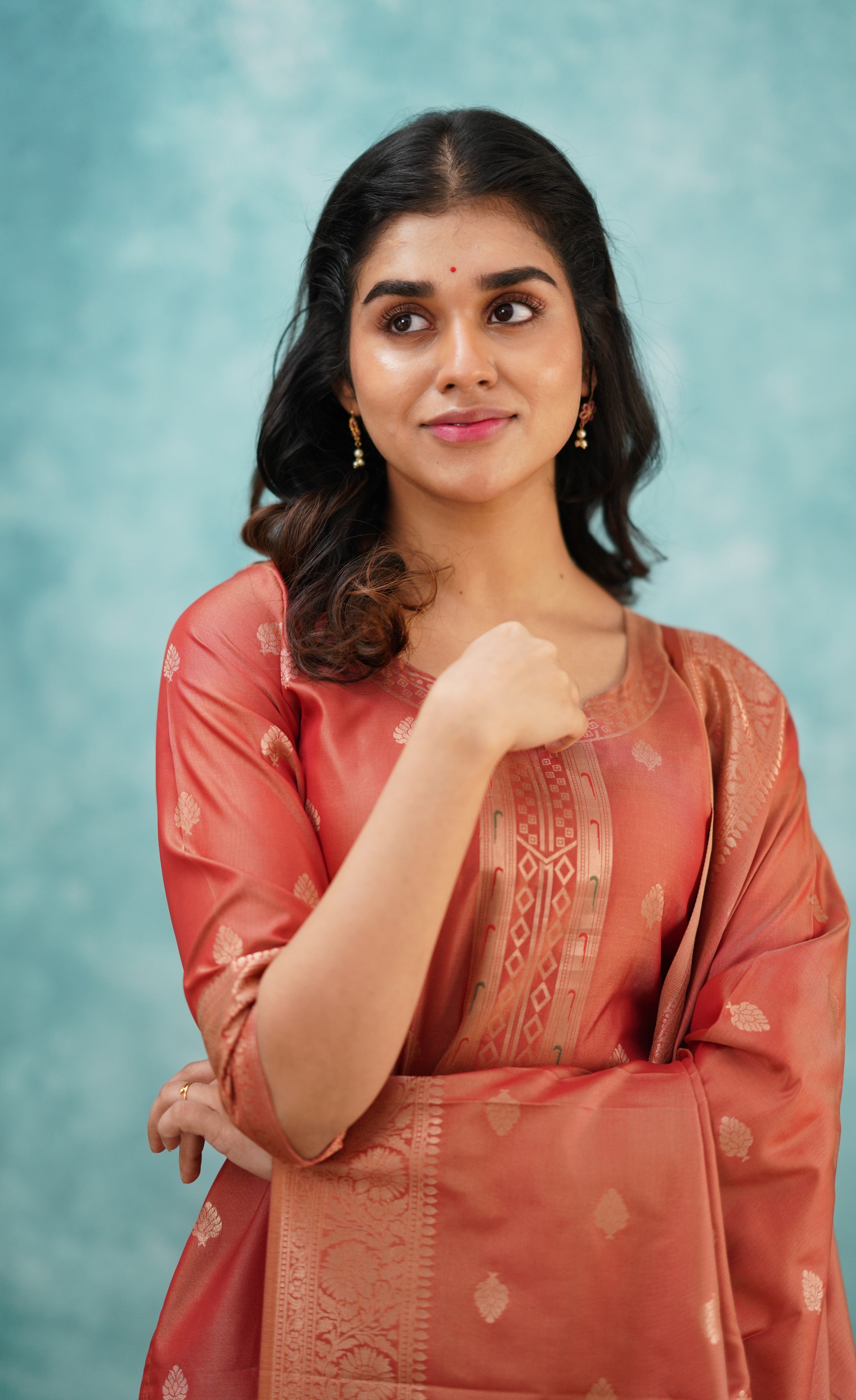 Sanvi - Peach Blended Paithani Silk Salwar  Plus Size