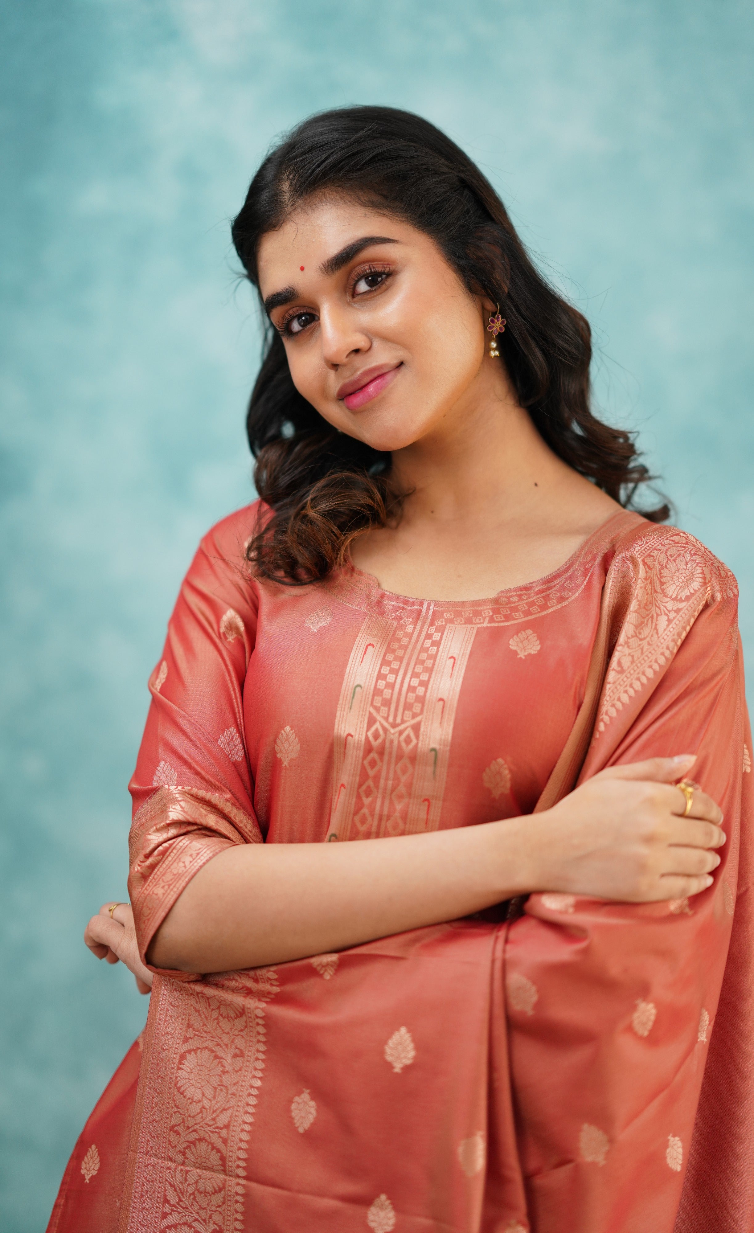 Sanvi - Peach Blended Paithani Silk Salwar  Plus Size
