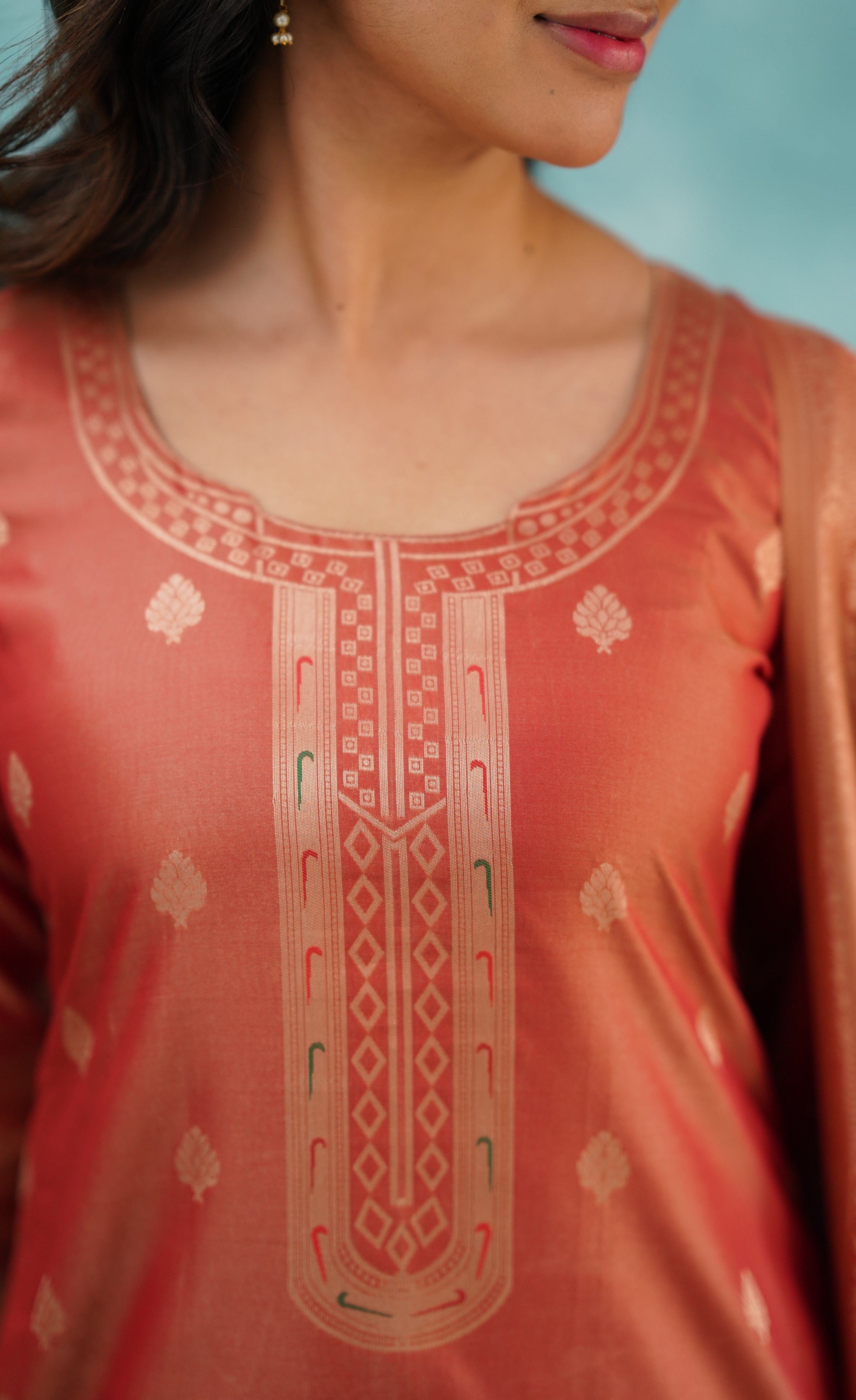 Sanvi - Peach Blended Paithani Silk Salwar  Plus Size