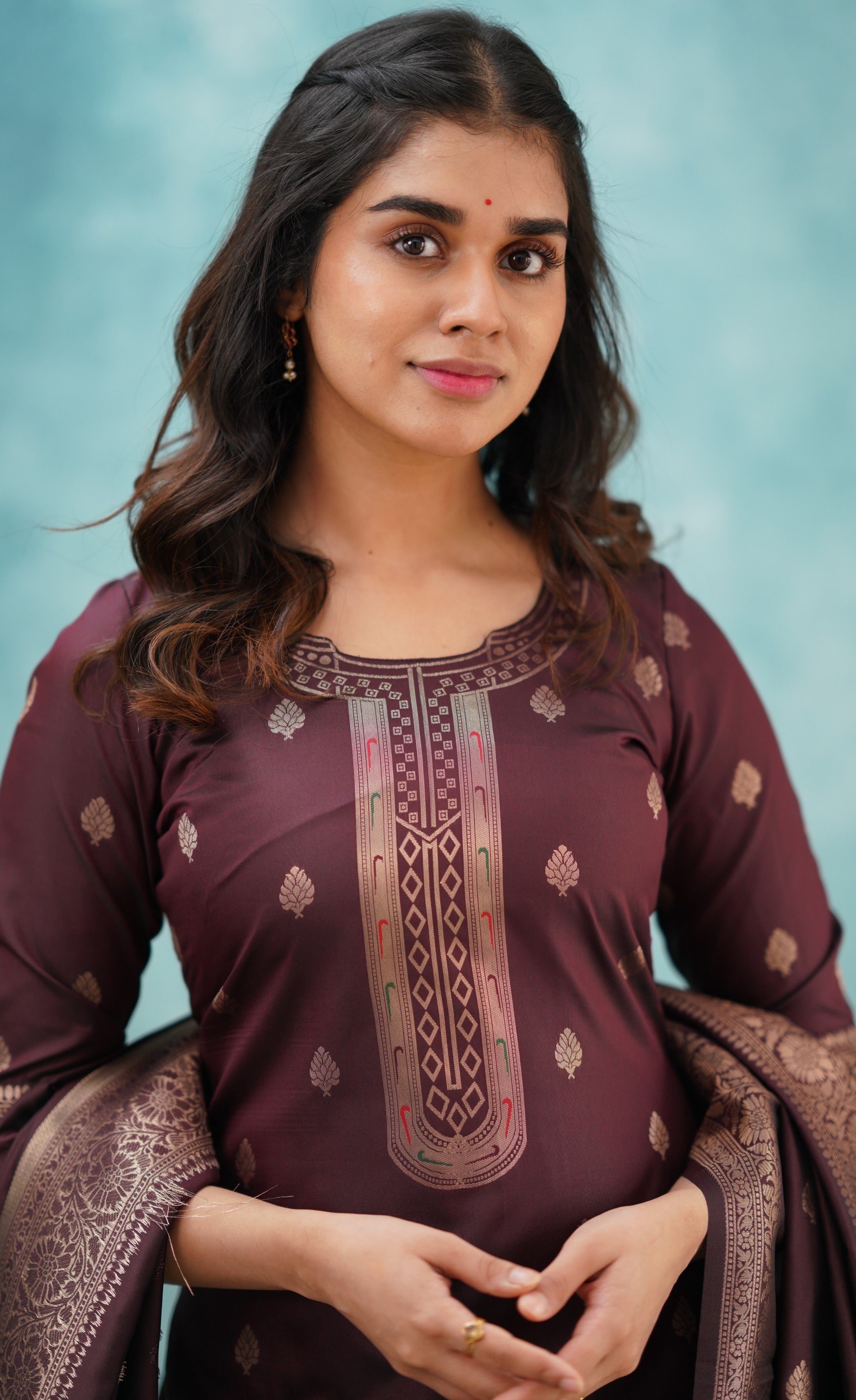 Sanvi - Coffee Brown Blended Paithani Silk Salwar  Plus Size