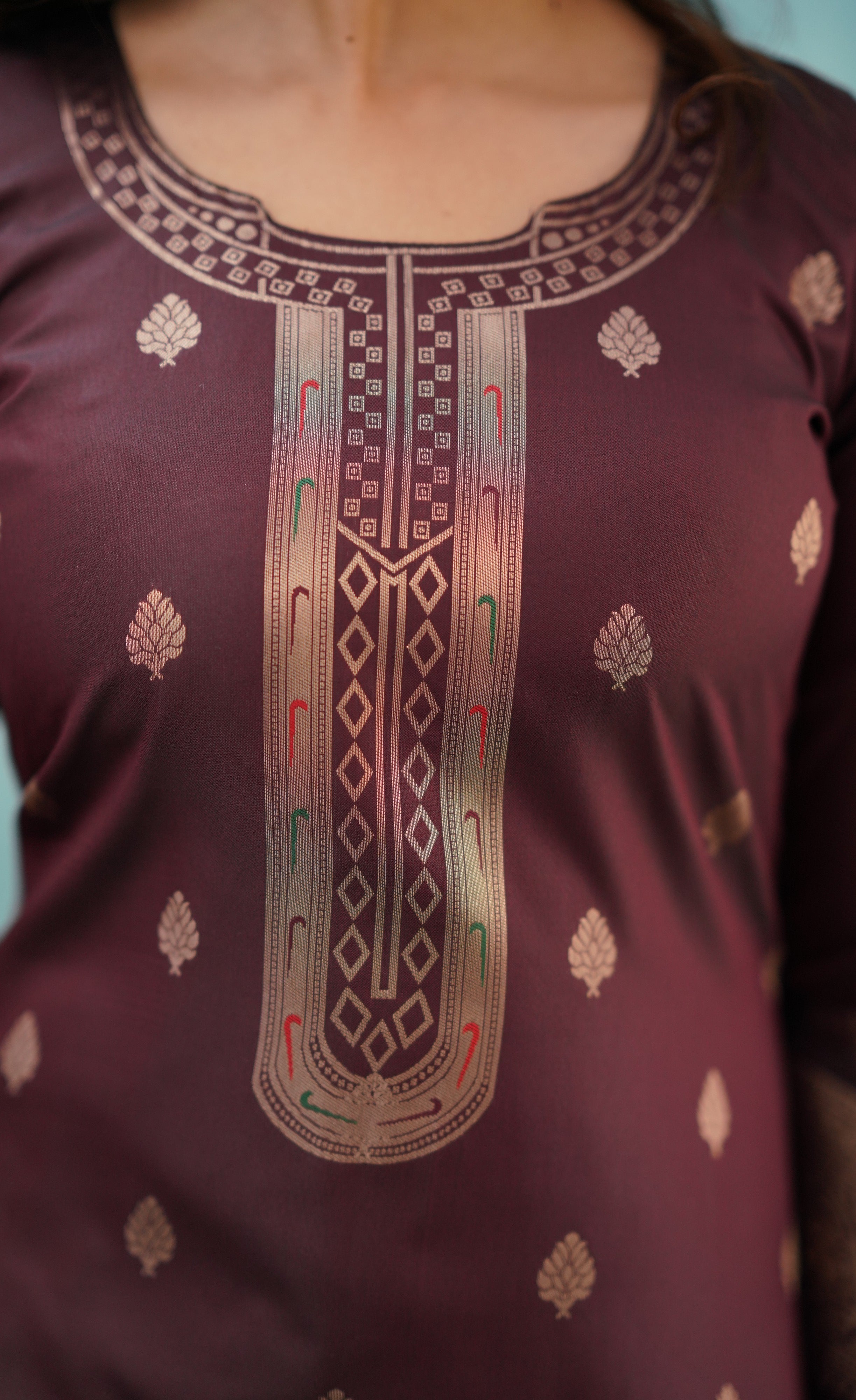 Sanvi - Coffee Brown Blended Paithani Silk Salwar  Plus Size
