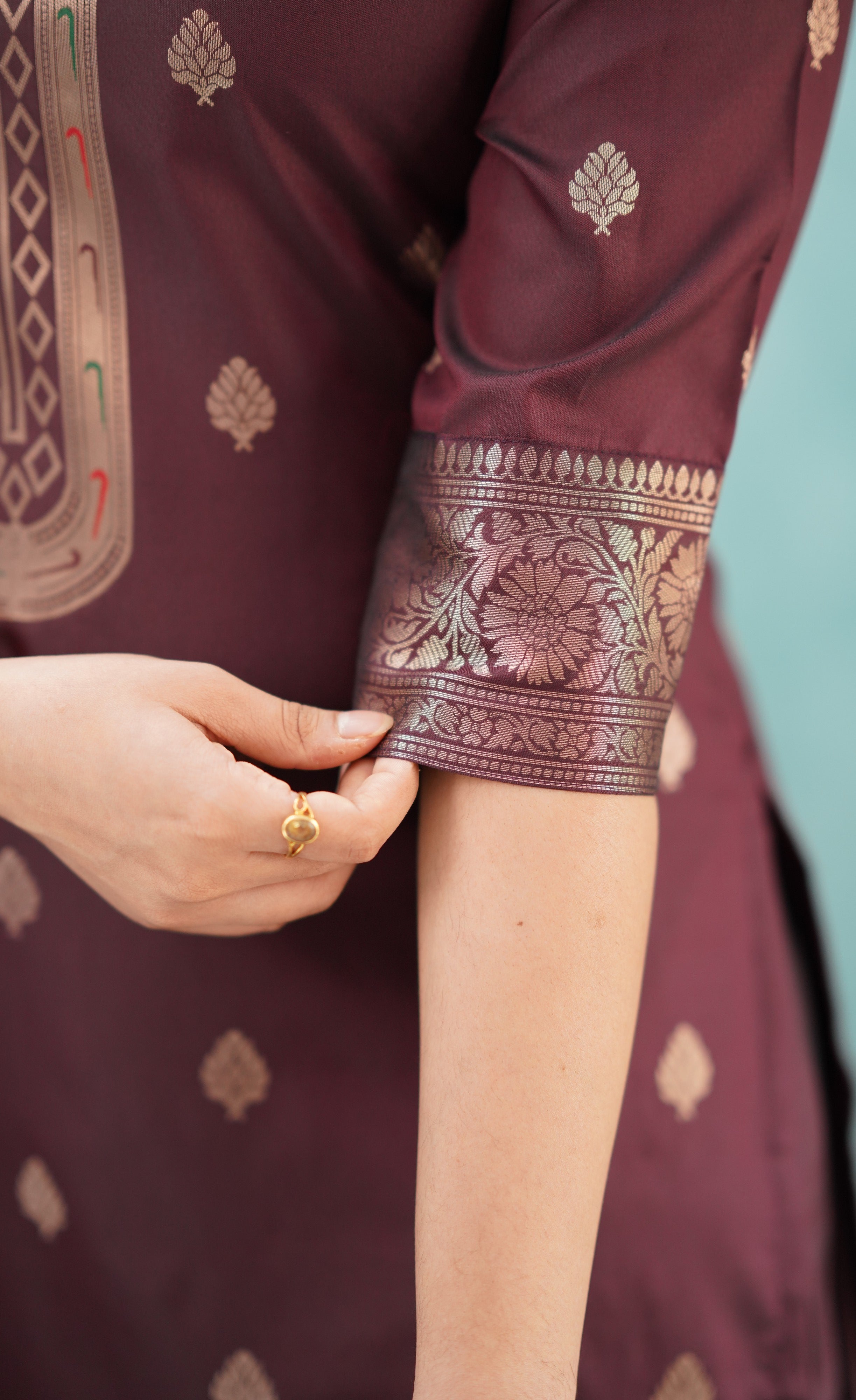 Sanvi - Coffee Brown Blended Paithani Silk Salwar  Plus Size