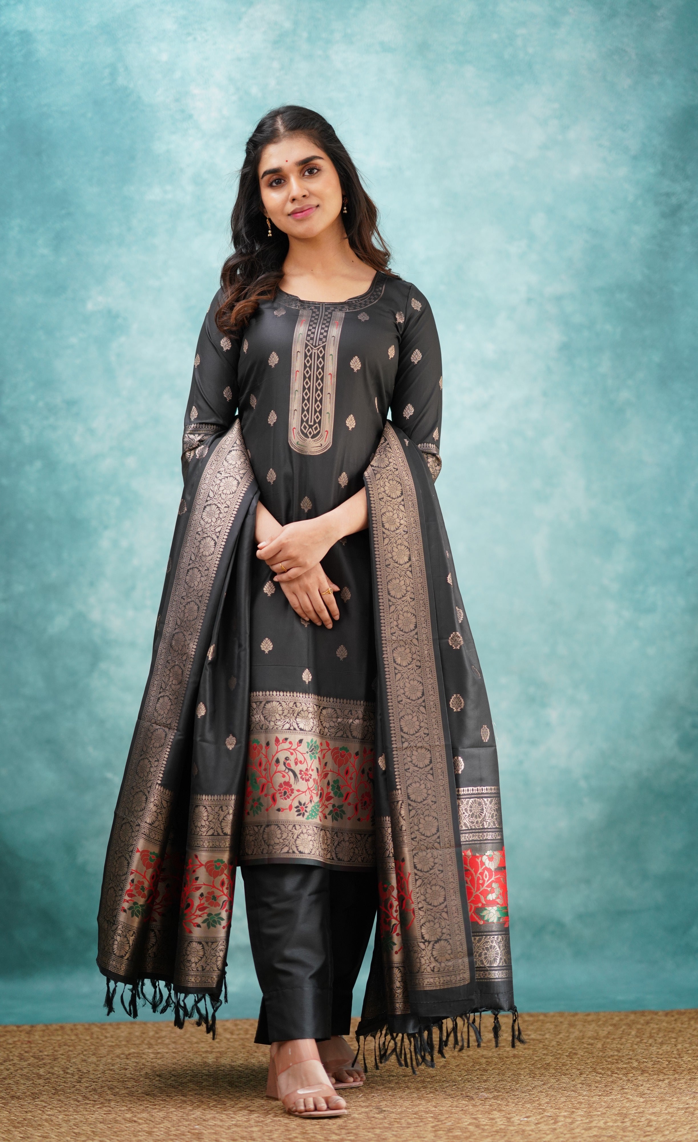 Sanvi - Black Blended Paithani Silk Salwar  Plus Size