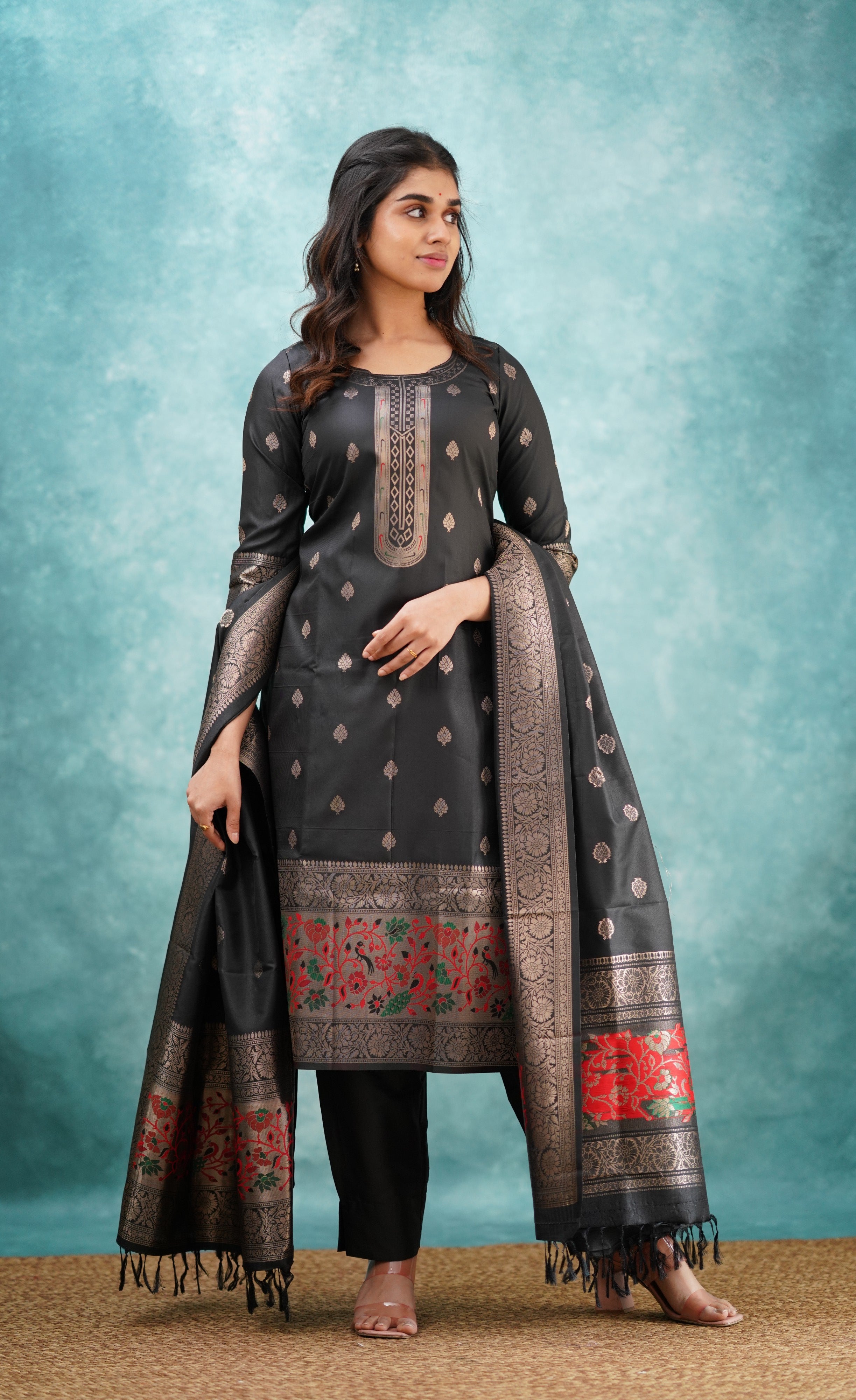 Sanvi - Black Blended Paithani Silk Salwar  Plus Size