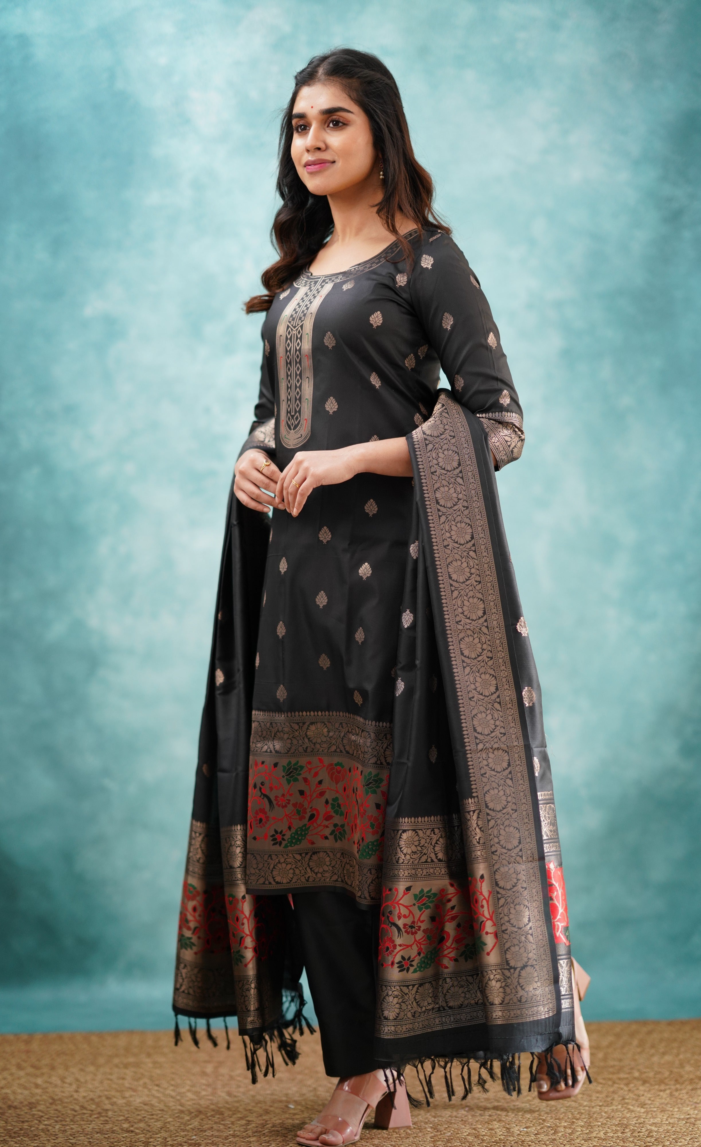 Sanvi - Black Blended Paithani Silk Salwar  Plus Size