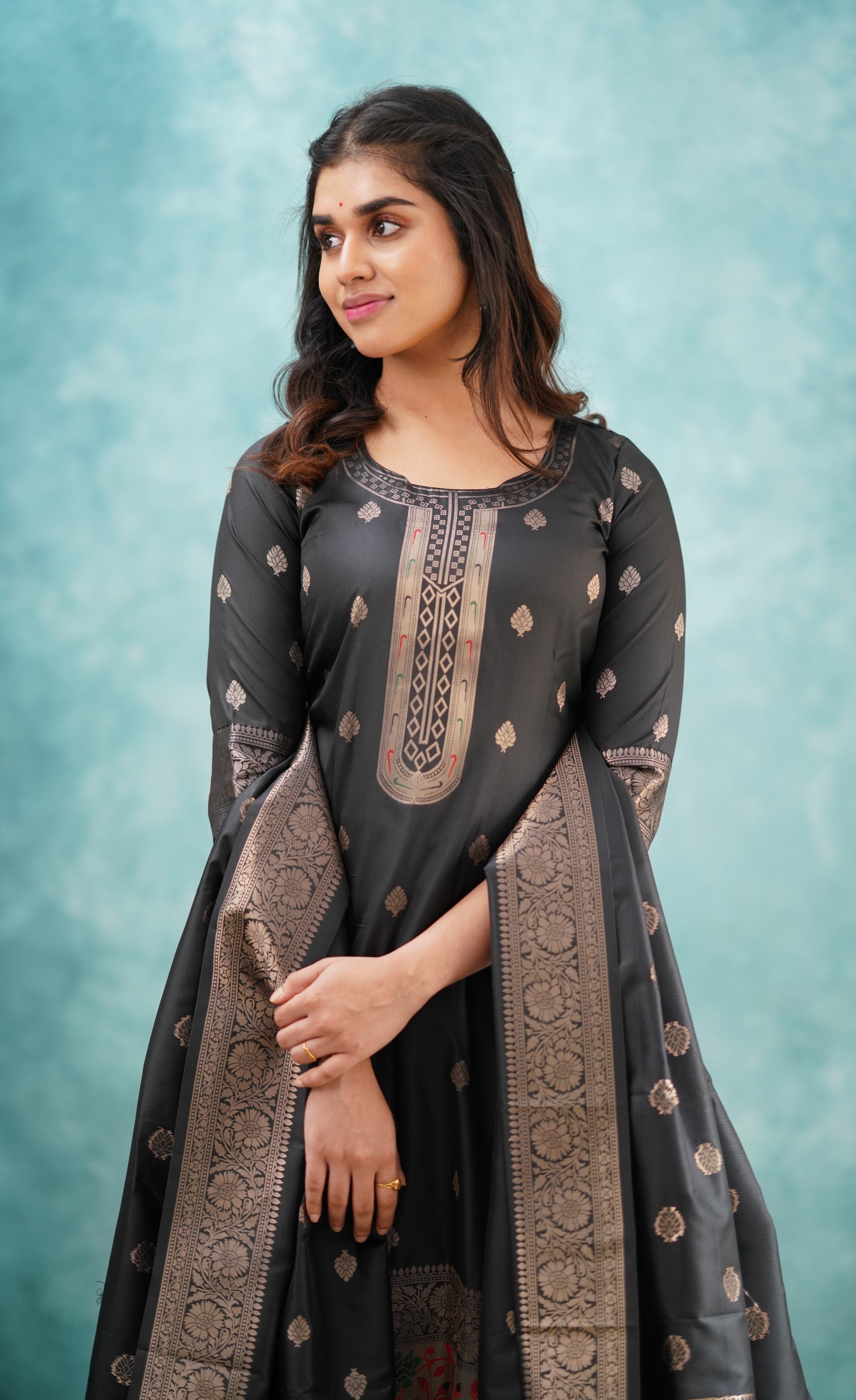 Sanvi - Black Blended Paithani Silk Salwar  Plus Size