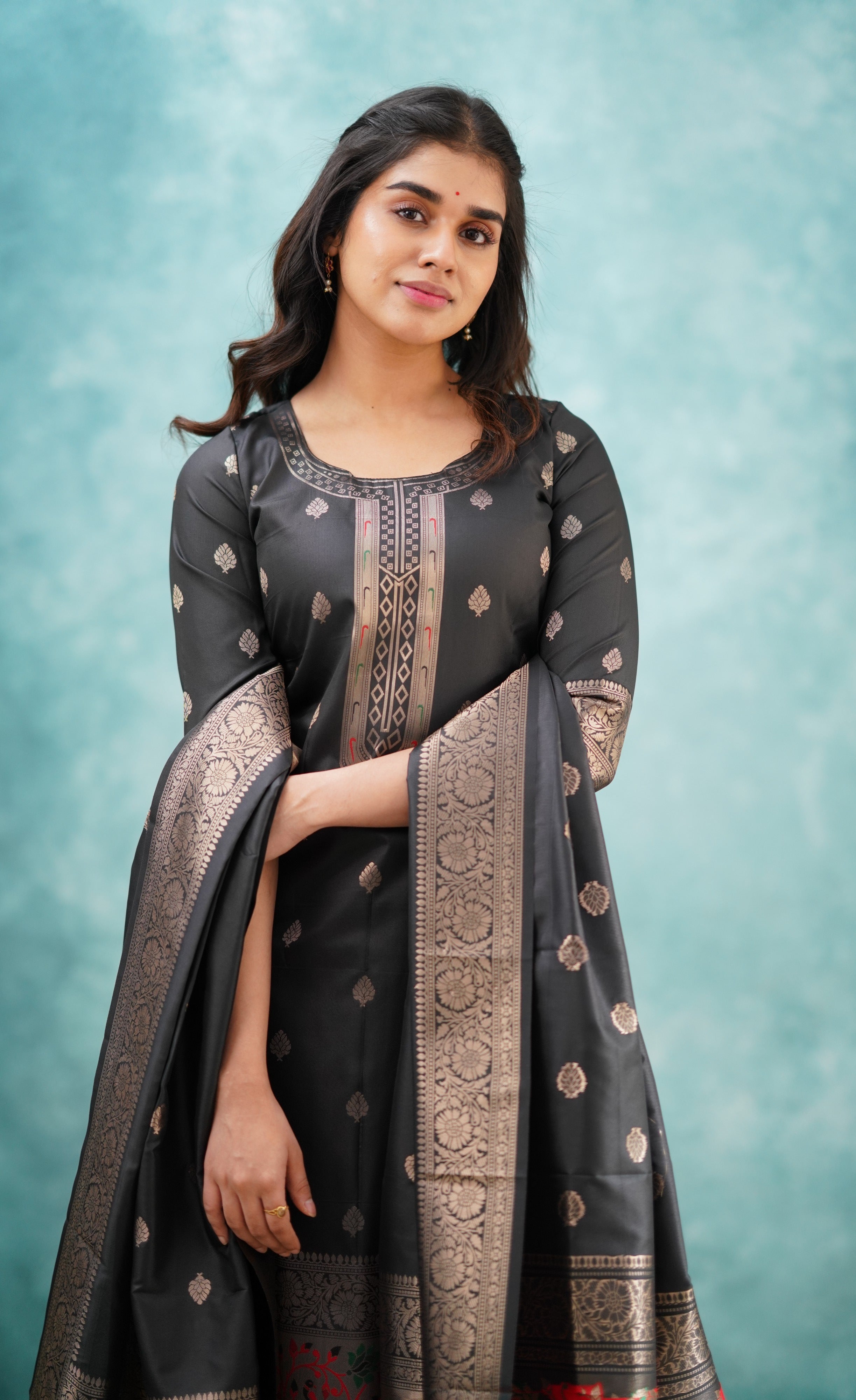 Sanvi - Black Blended Paithani Silk Salwar  Plus Size
