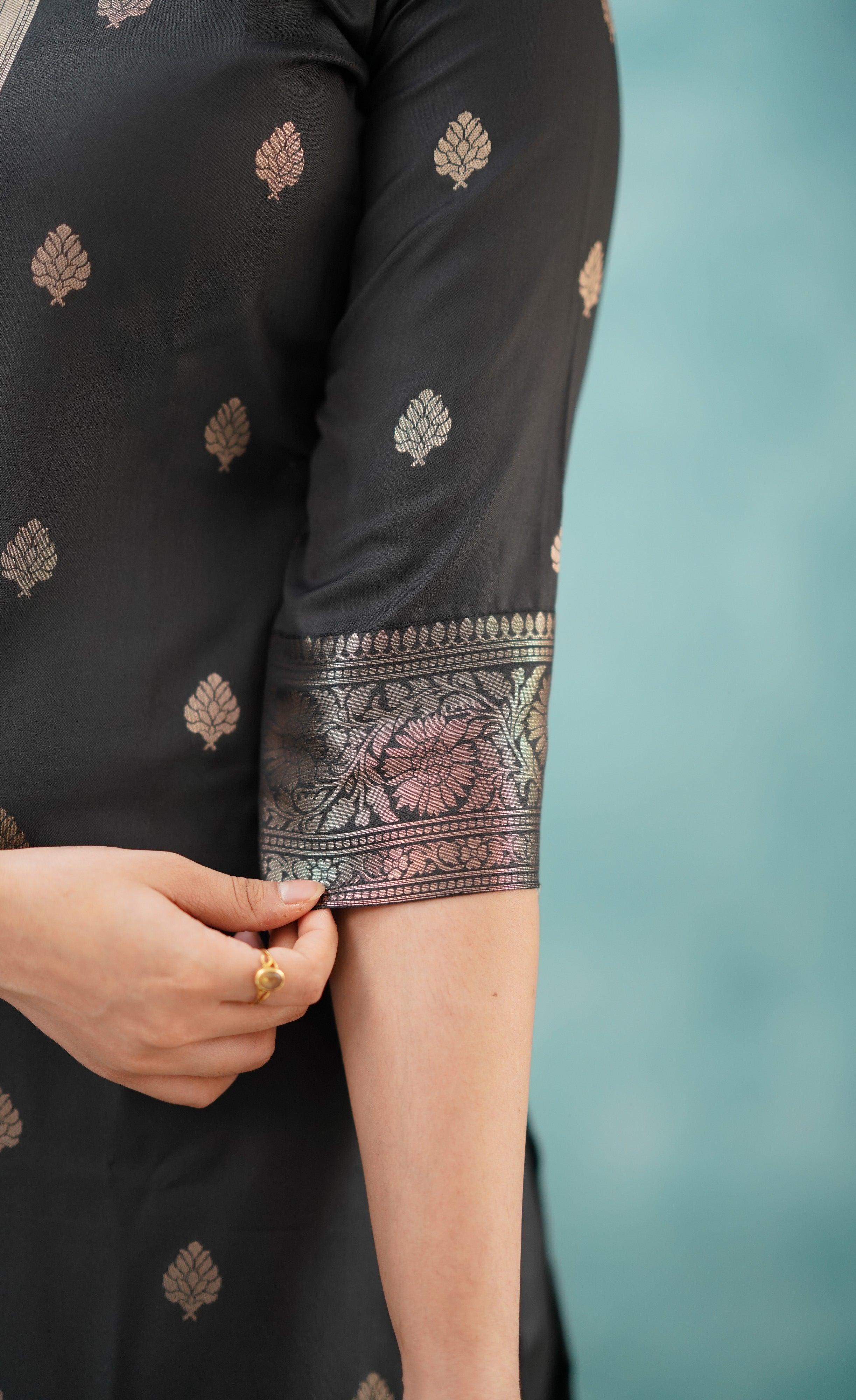 Sanvi - Black Blended Paithani Silk Salwar  Plus Size