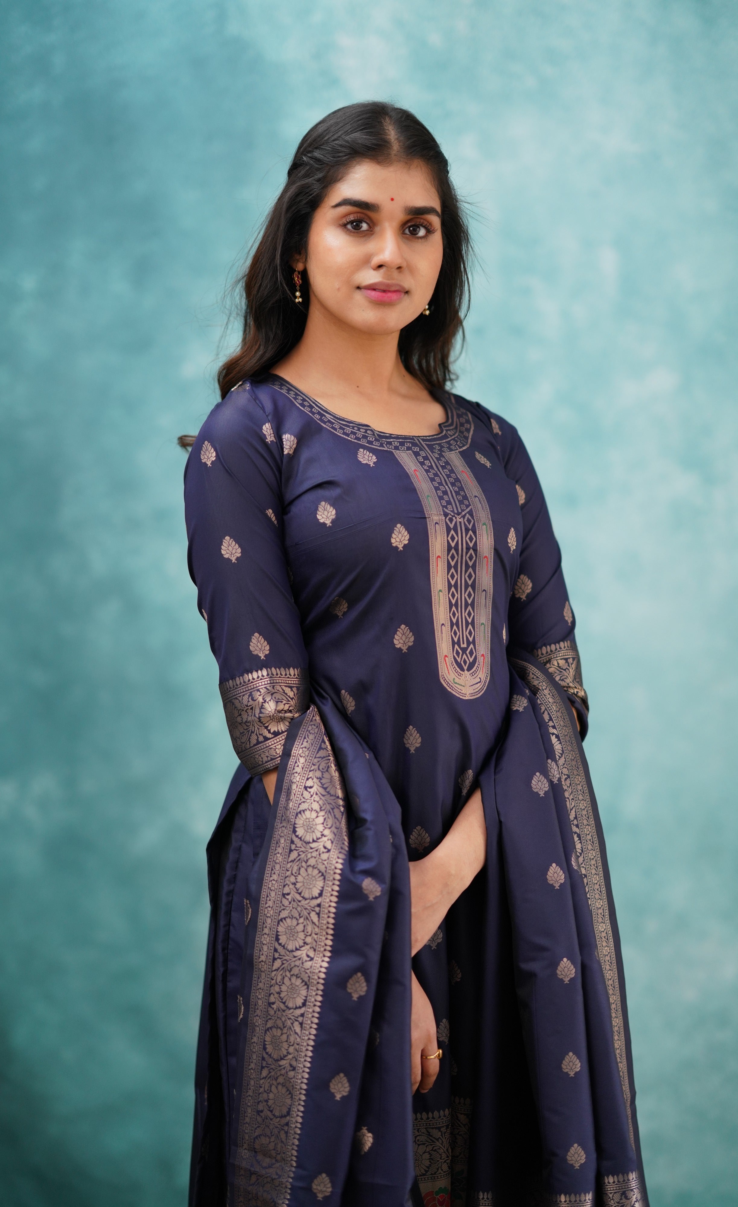 Sanvi - Navy Blue Blended Paithani Silk Salwar  Plus Size