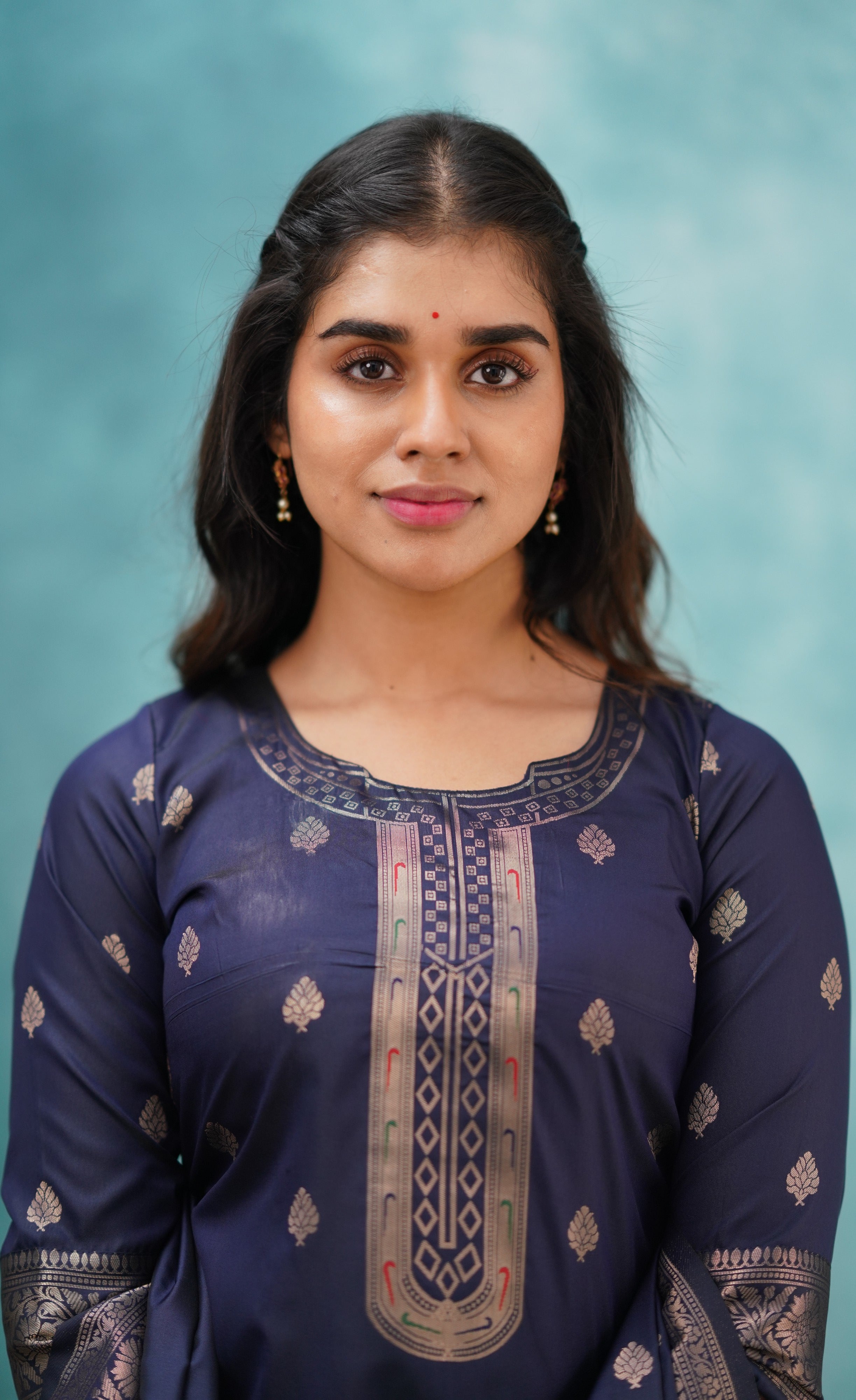 Sanvi - Navy Blue Blended Paithani Silk Salwar  Plus Size