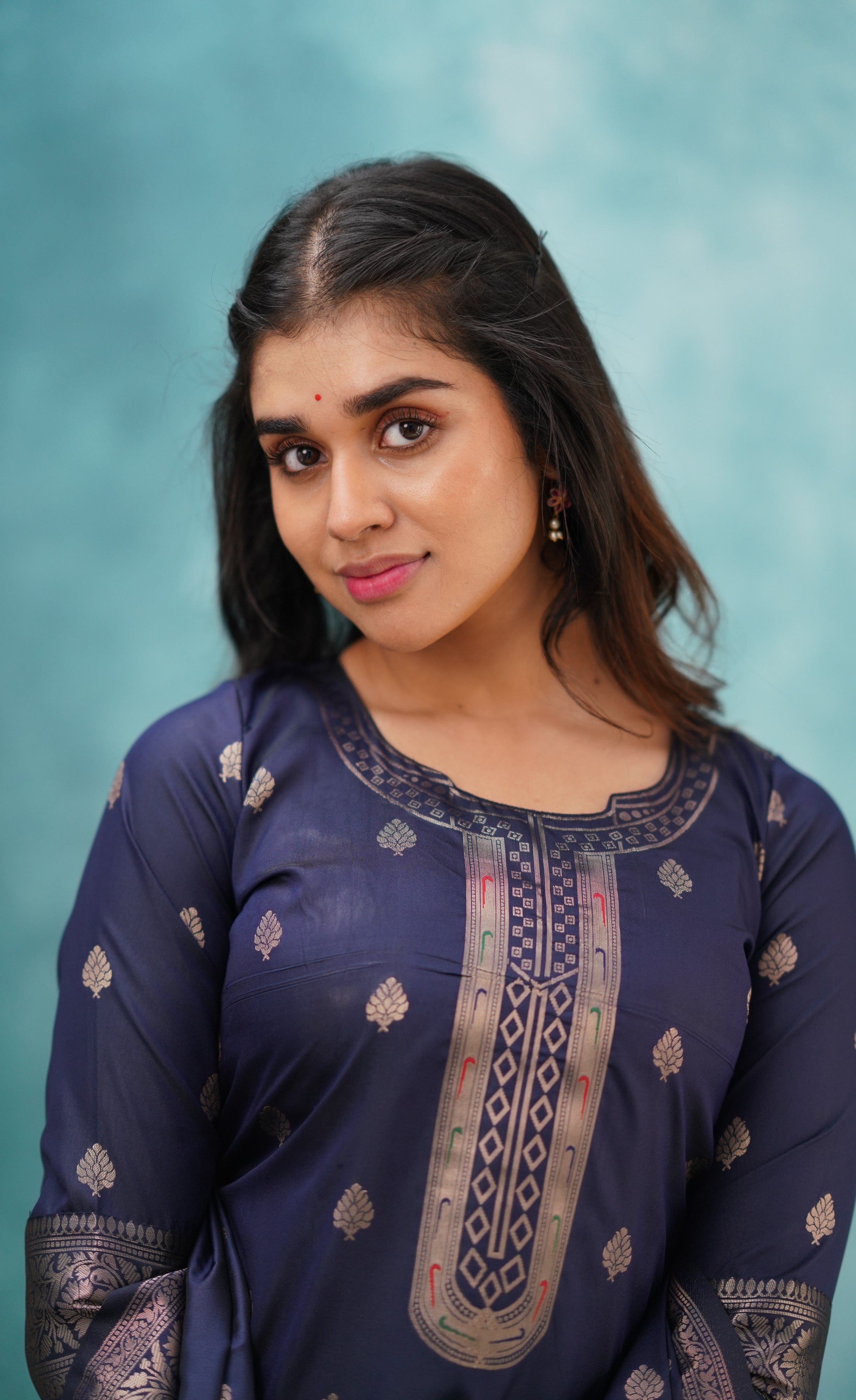 Sanvi - Navy Blue Blended Paithani Silk Salwar  Plus Size