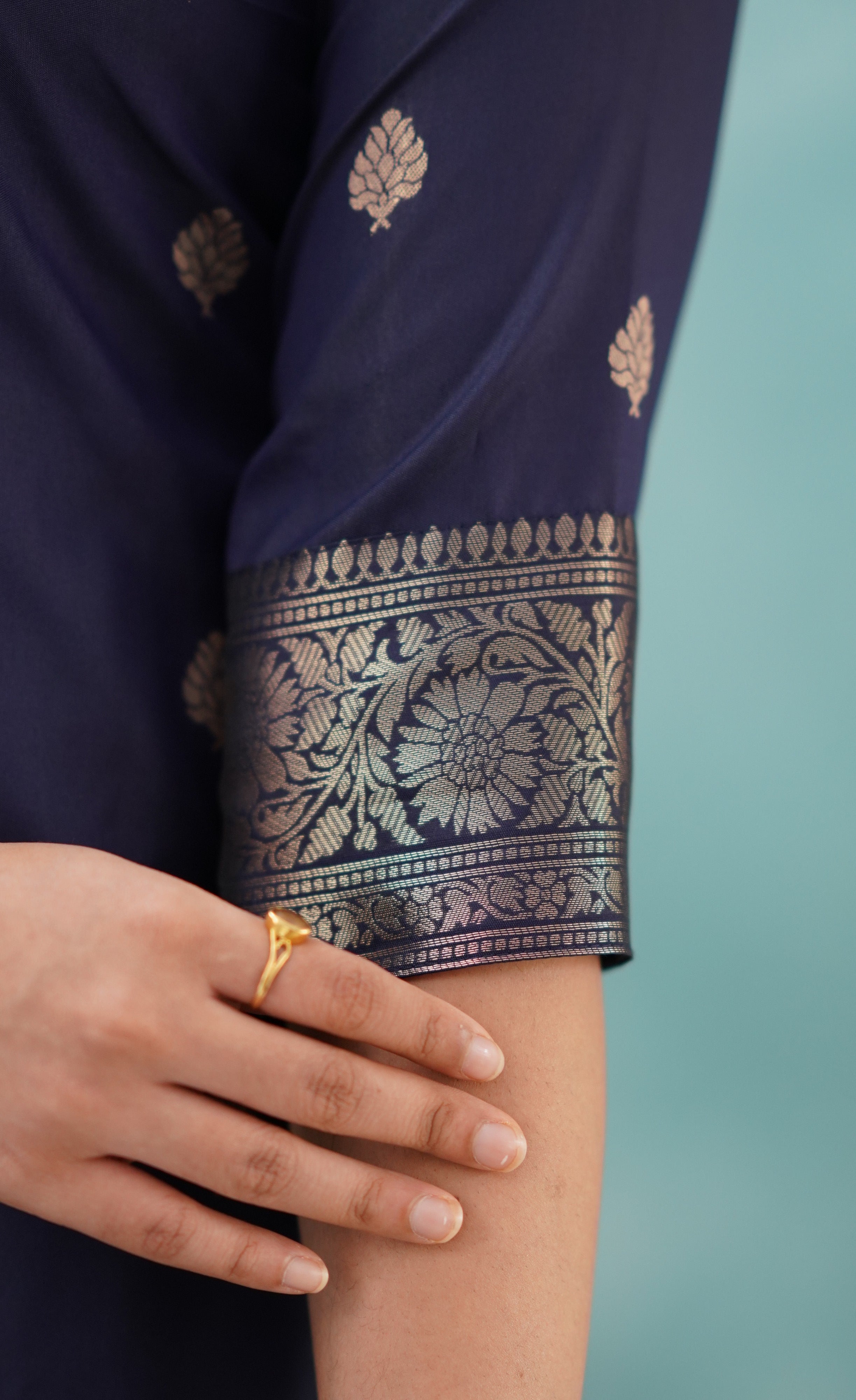 Sanvi - Navy Blue Blended Paithani Silk Salwar  Plus Size