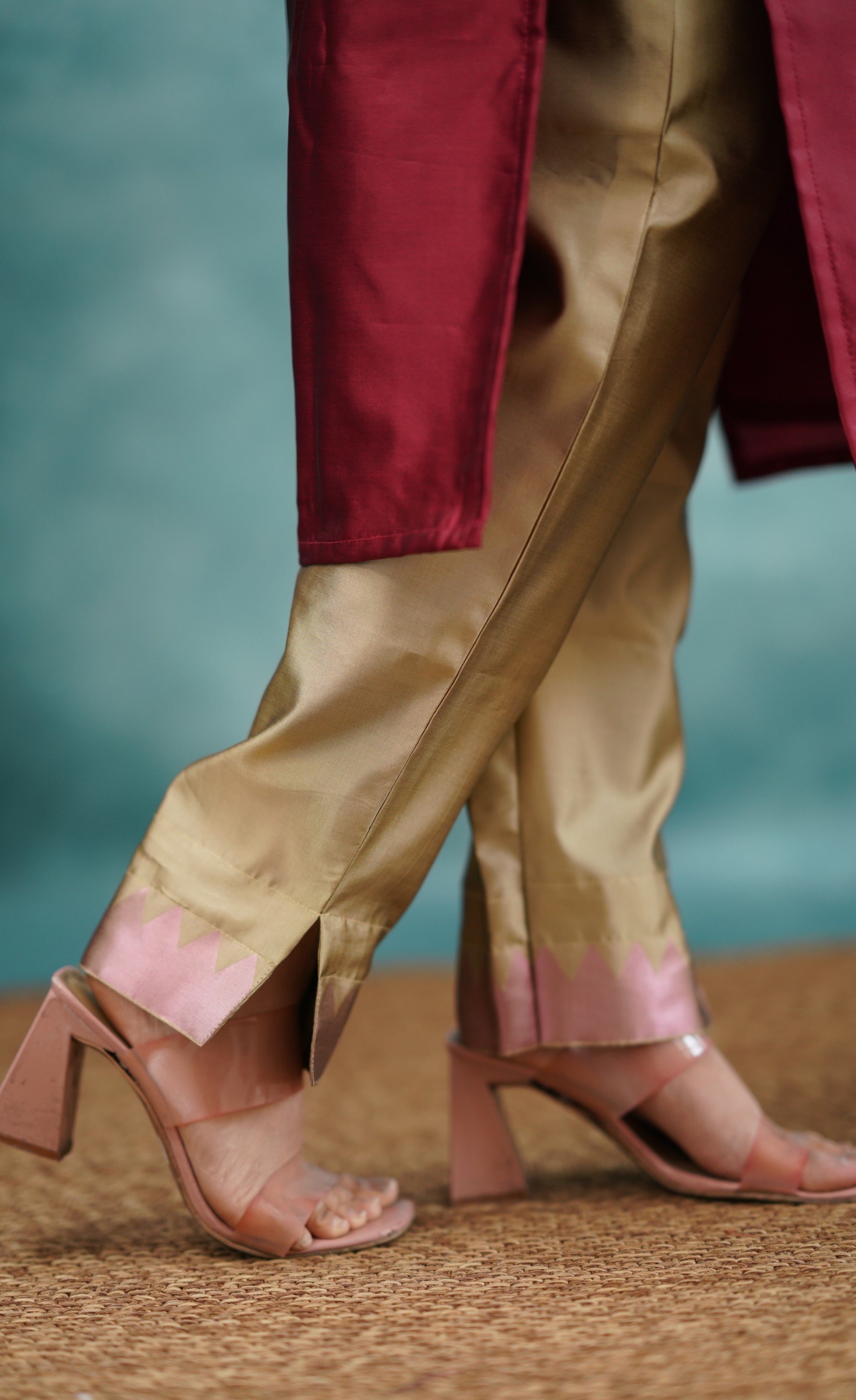 Sanvi - Reddish Maroon and Beige Semi Kanchipuram Silk Salwar Plus Size