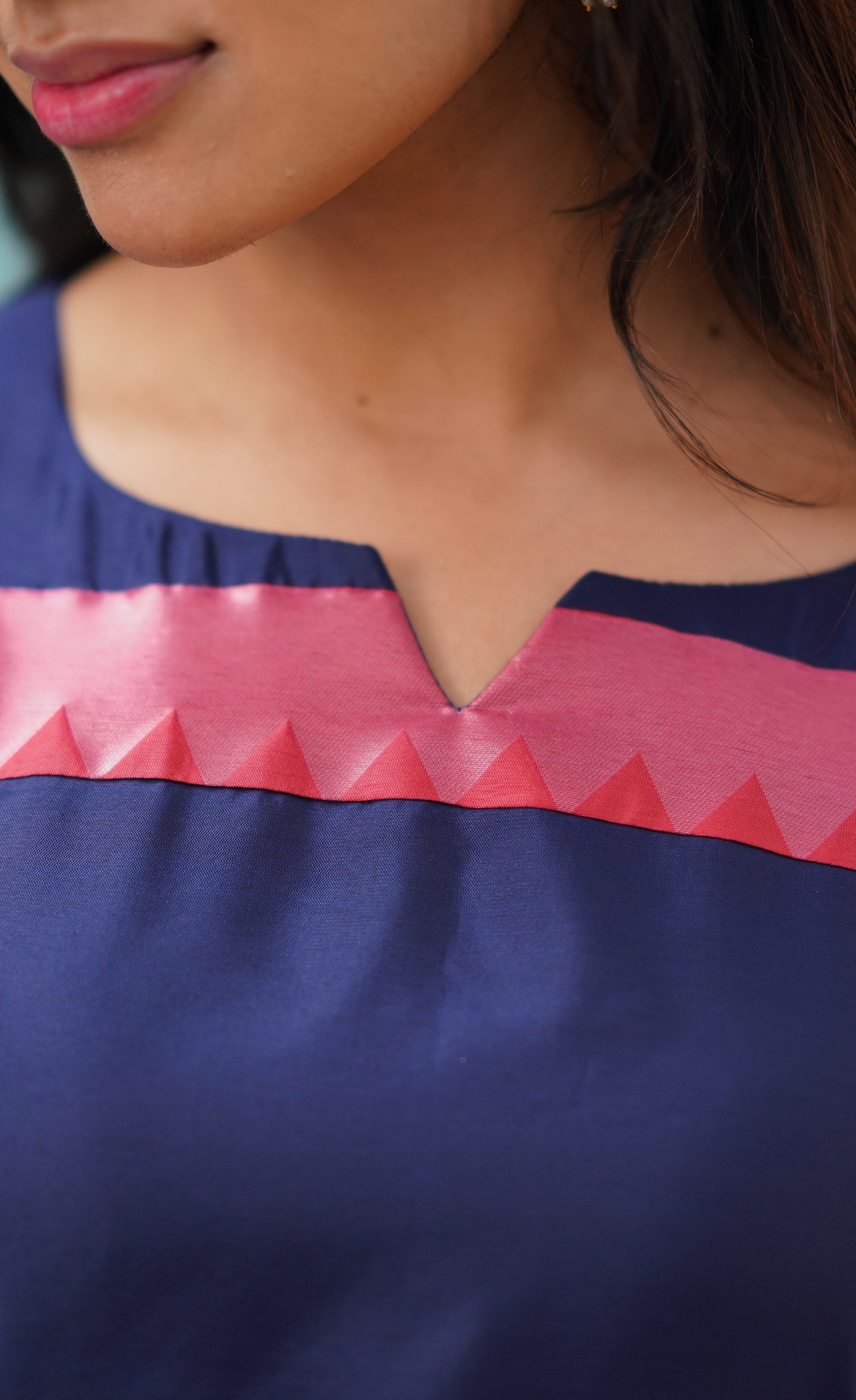 Sanvi - Dark Blue and Red Semi Kanchipuram Silk Salwar  Plus Size