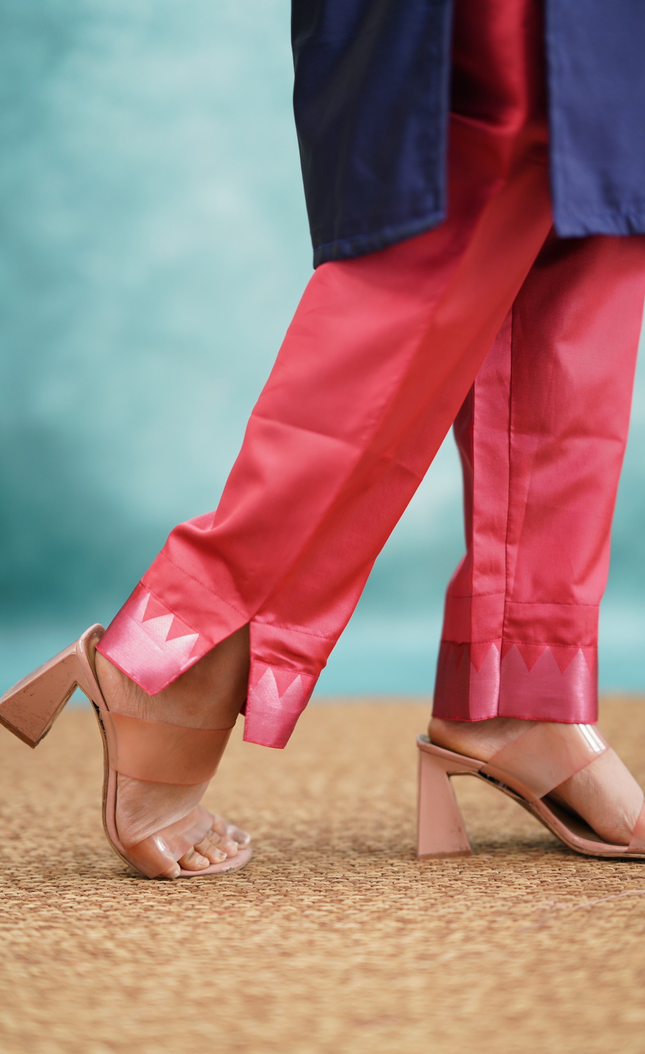 Sanvi - Dark Blue and Red Semi Kanchipuram Silk Salwar  Plus Size