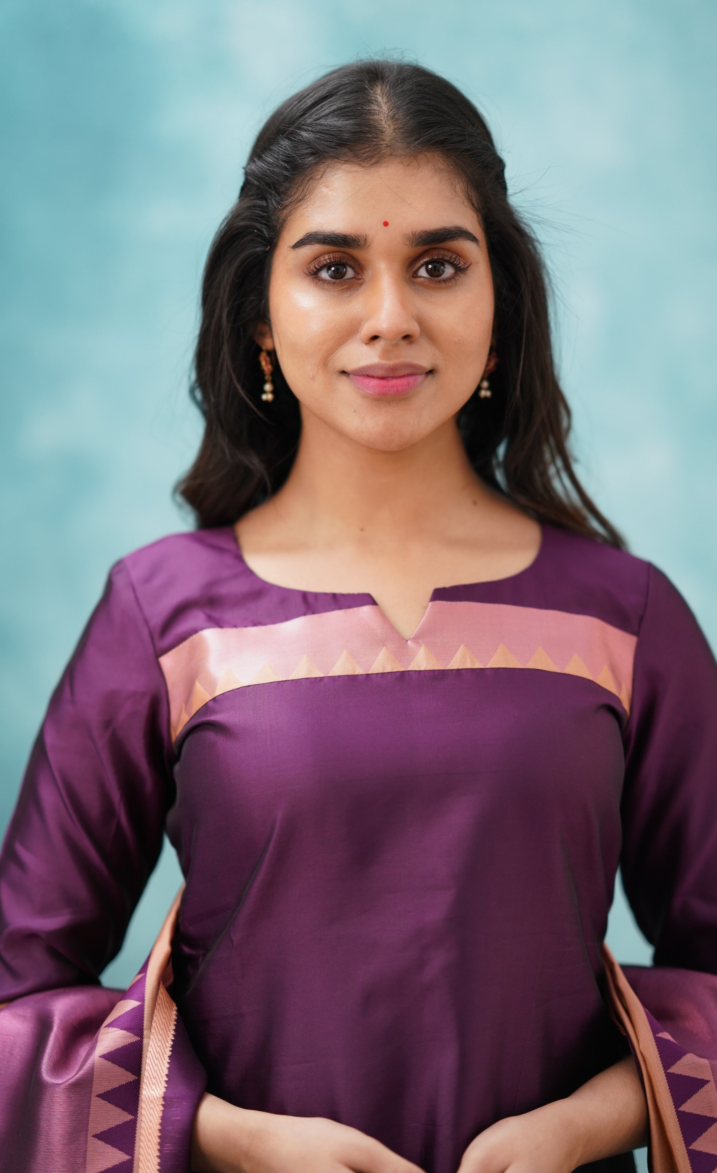 Sanvi - Purplish Magenta and Copper Semi Kanchipuram Silk Salwar Plus Size