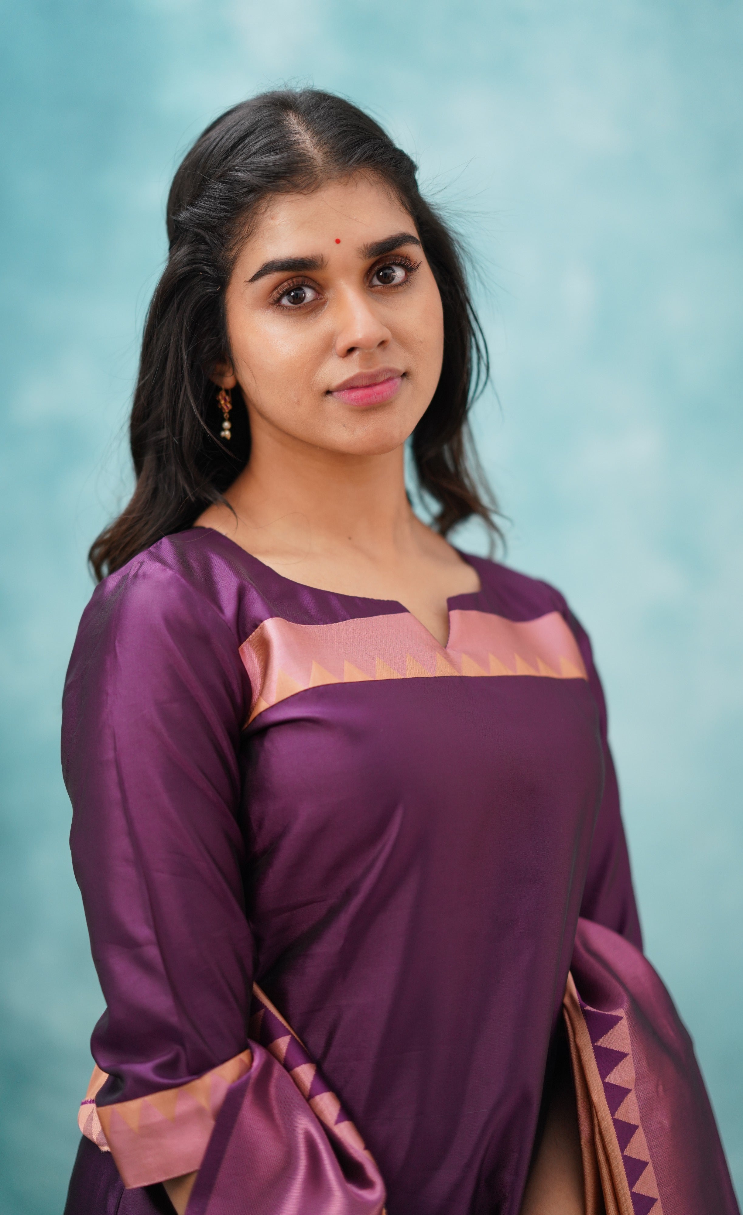 Sanvi - Purplish Magenta and Copper Semi Kanchipuram Silk Salwar Plus Size