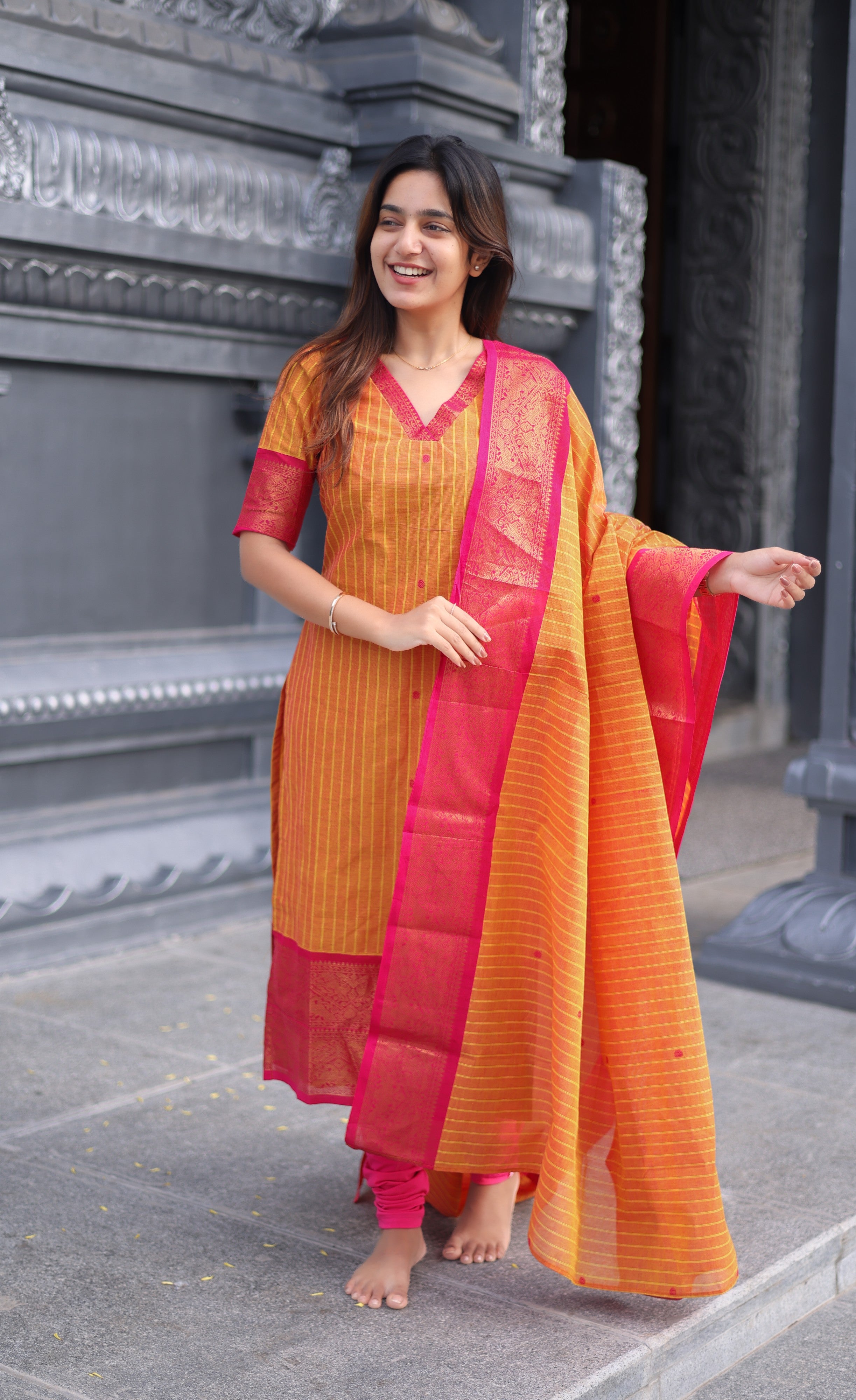 Meera Cotton Salwar - Two Tone Orange shade and Pink tone Plus Size