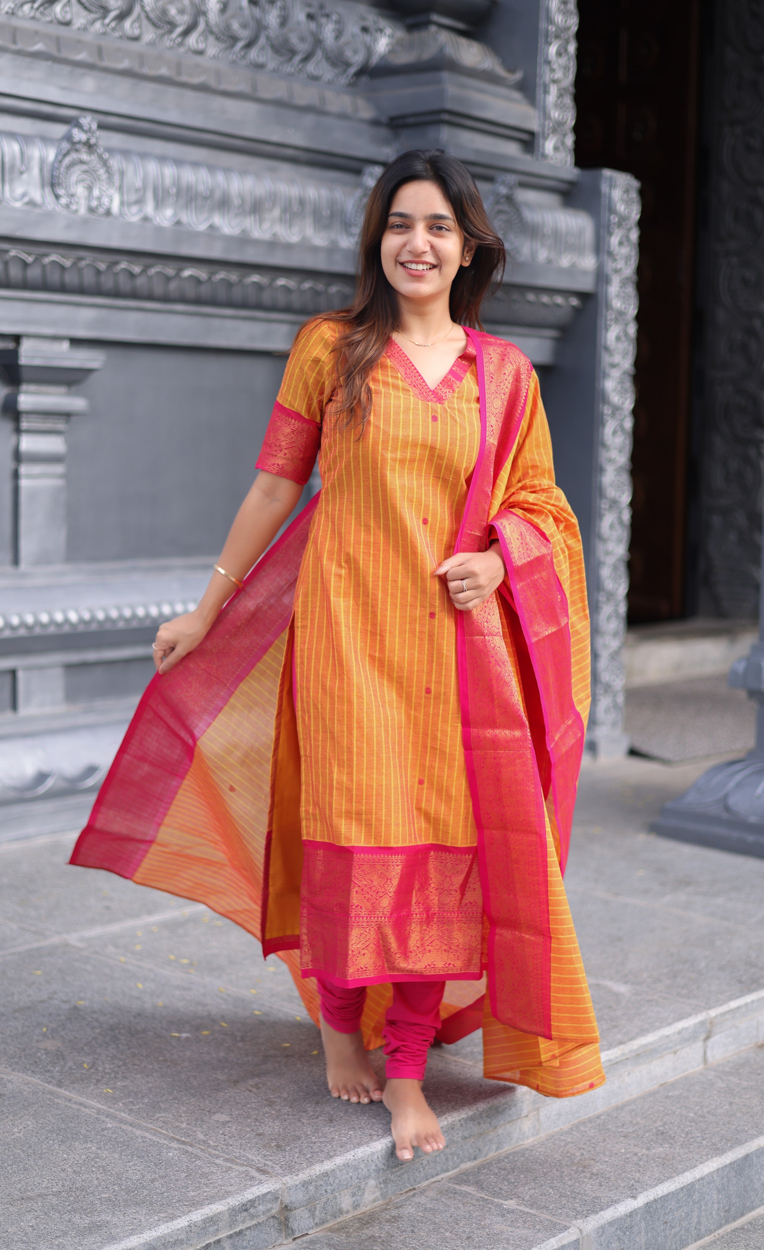 Meera Cotton Salwar - Two Tone Orange shade and Pink tone