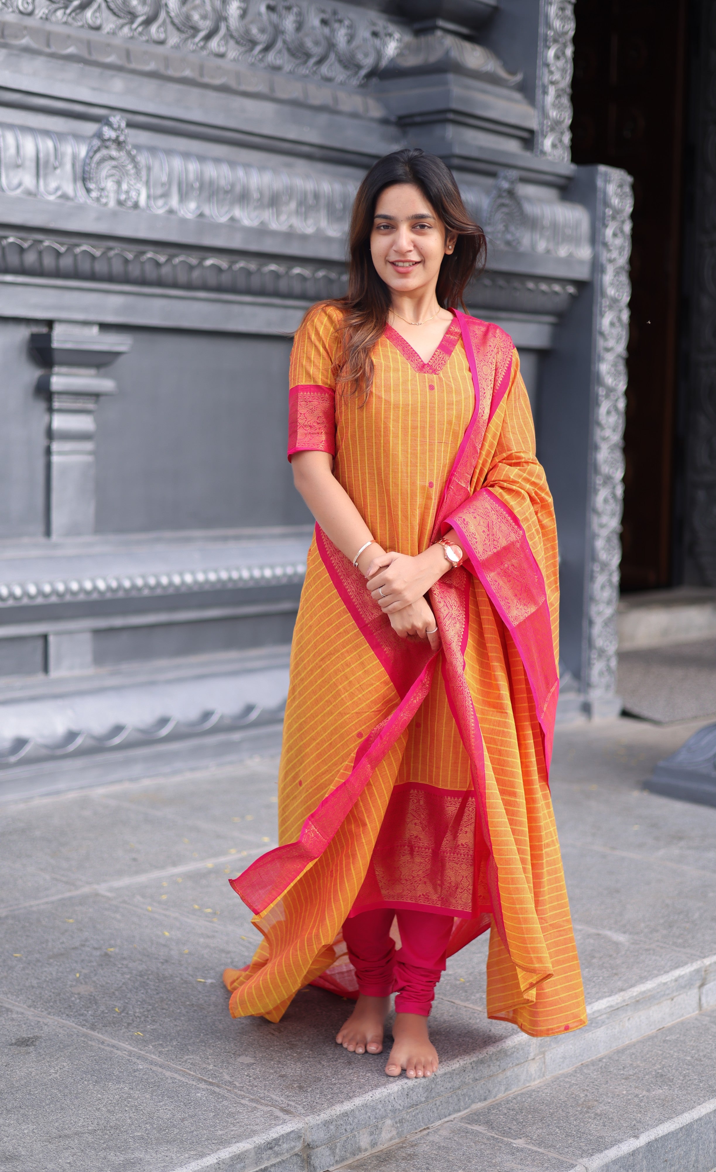 Meera Cotton Salwar - Two Tone Orange shade and Pink tone Plus Size