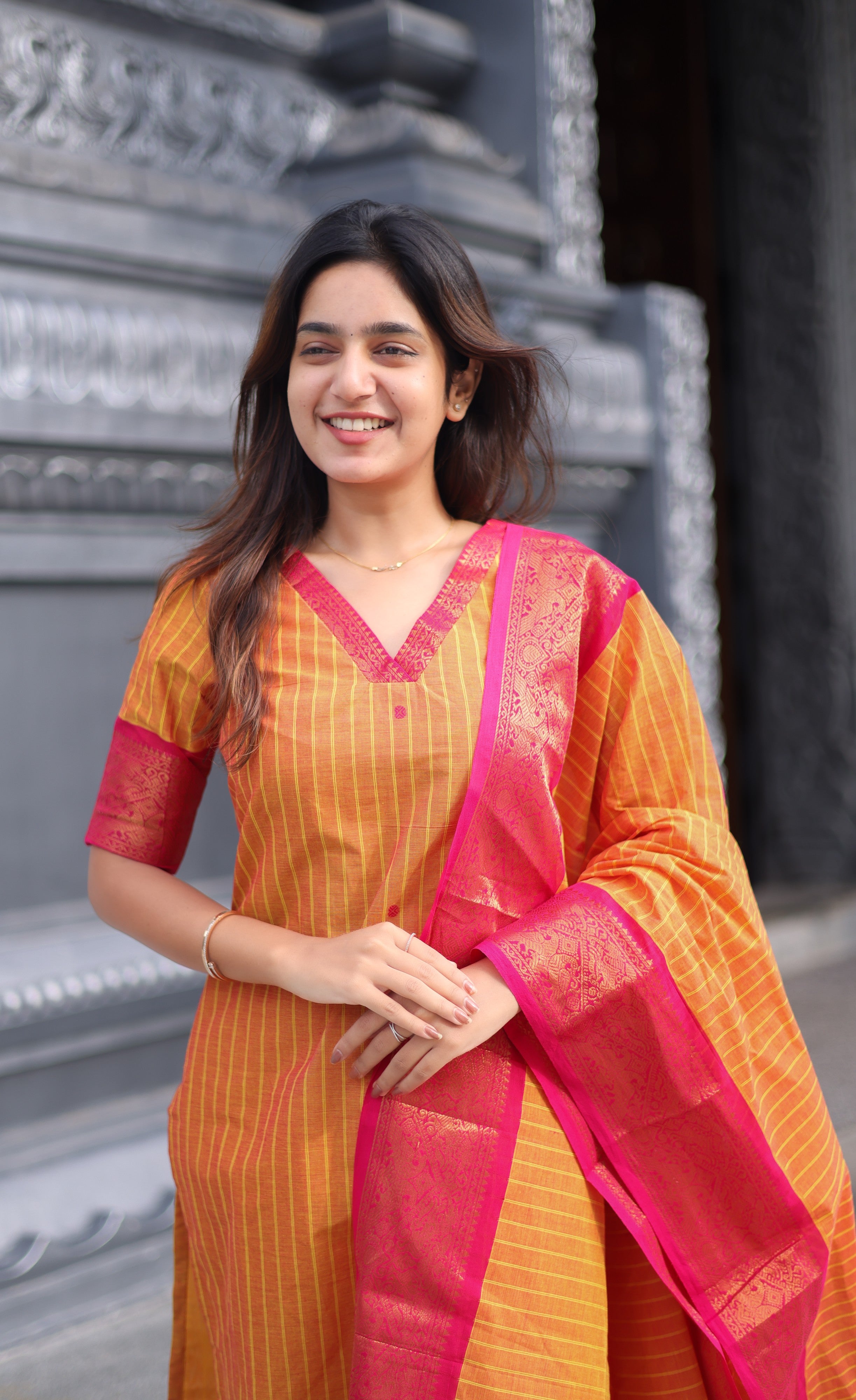 Meera Cotton Salwar - Two Tone Orange shade and Pink tone Plus Size