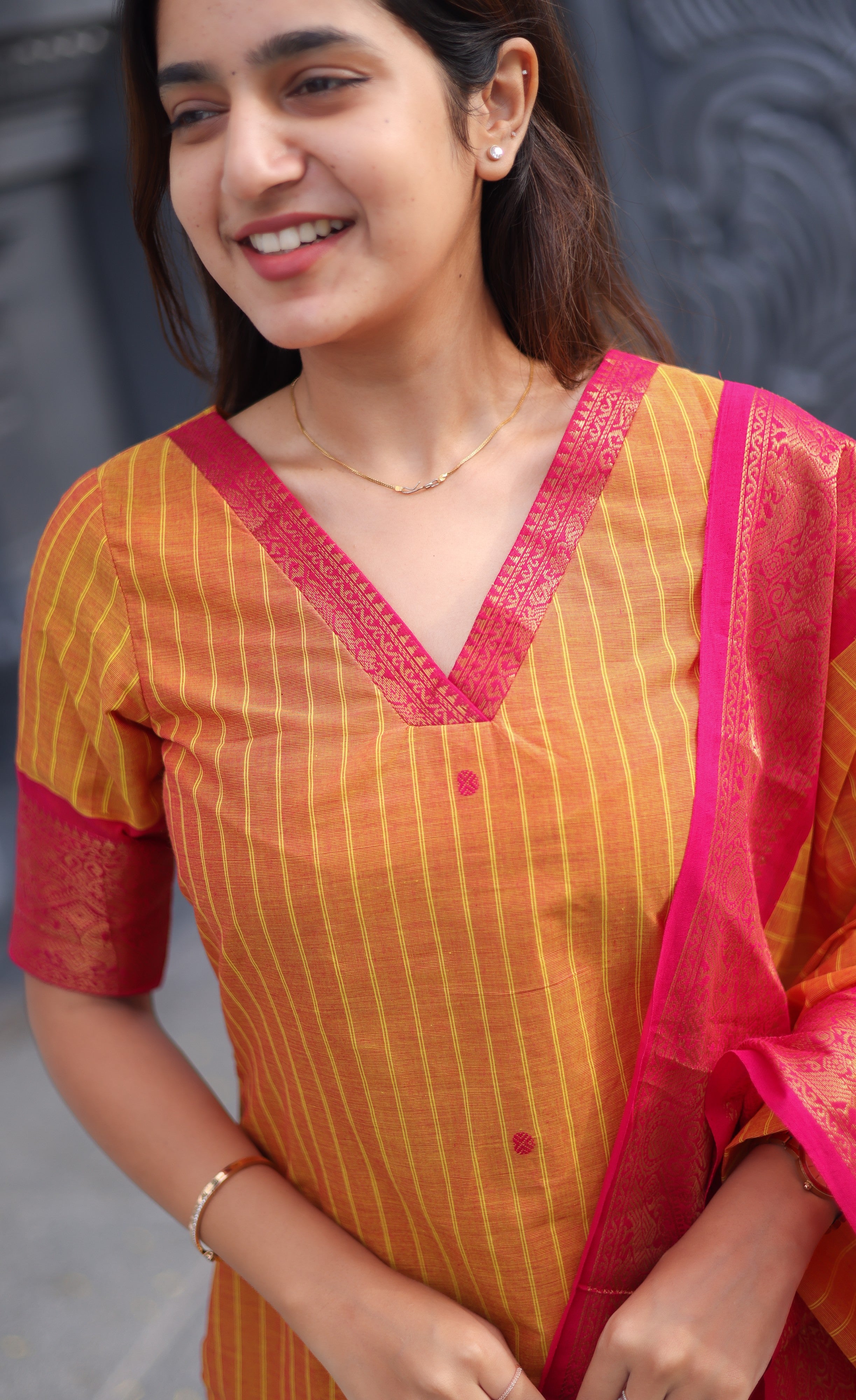 Meera Cotton Salwar - Two Tone Orange shade and Pink tone