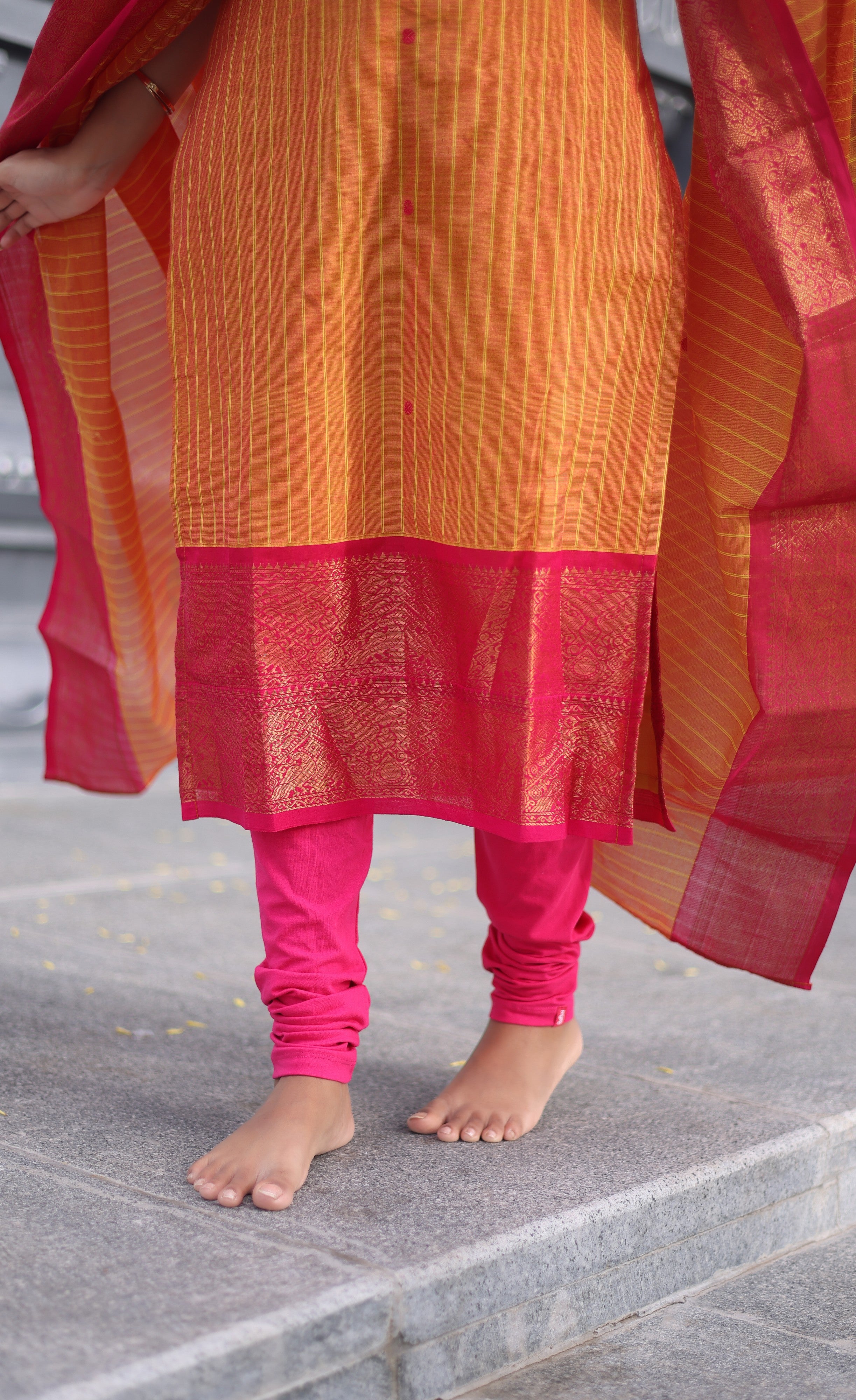 Meera Cotton Salwar - Two Tone Orange shade and Pink tone Plus Size