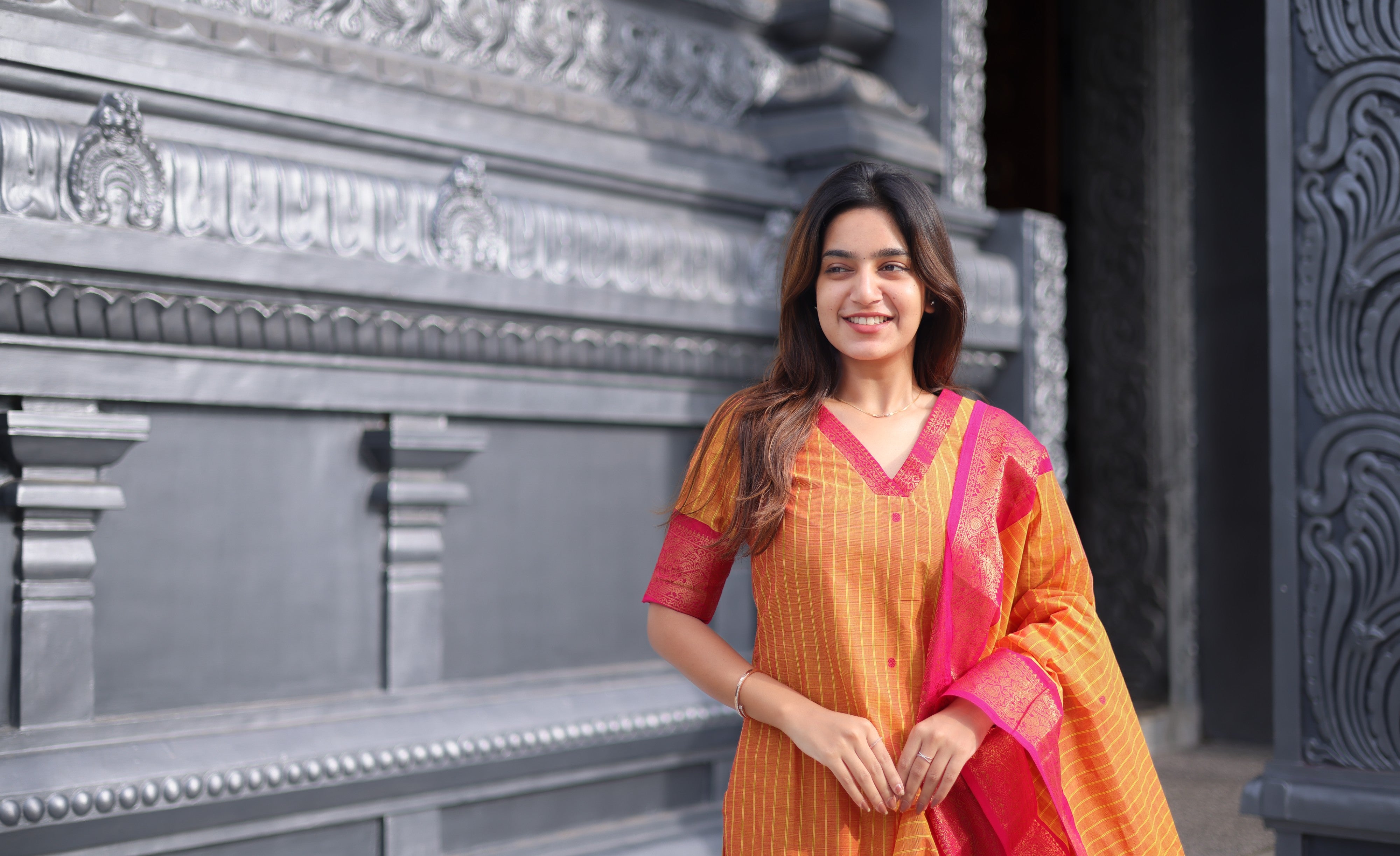 Meera Cotton Salwar - Two Tone Orange shade and Pink tone Plus Size