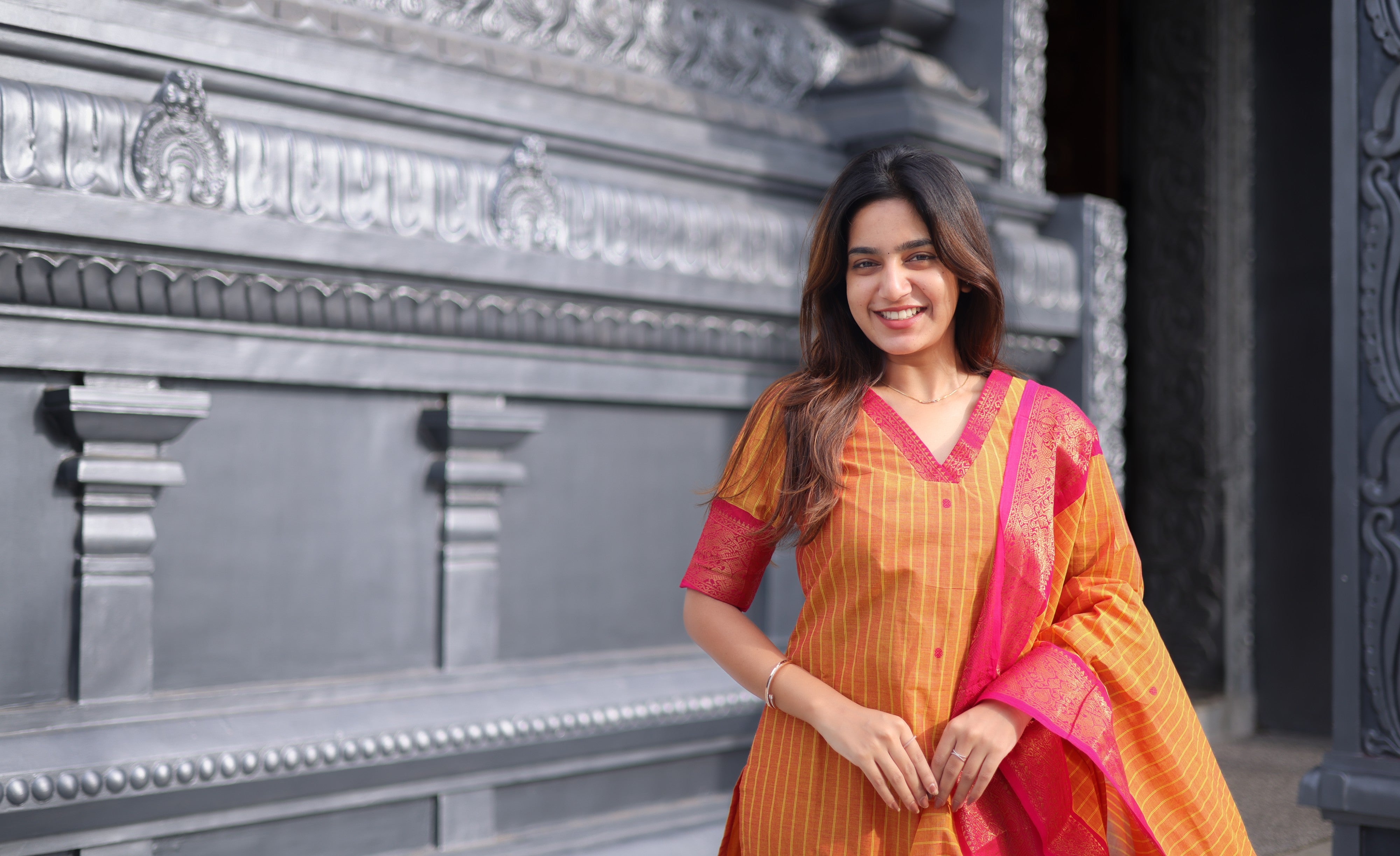 Meera Cotton Salwar - Two Tone Orange shade and Pink tone Plus Size