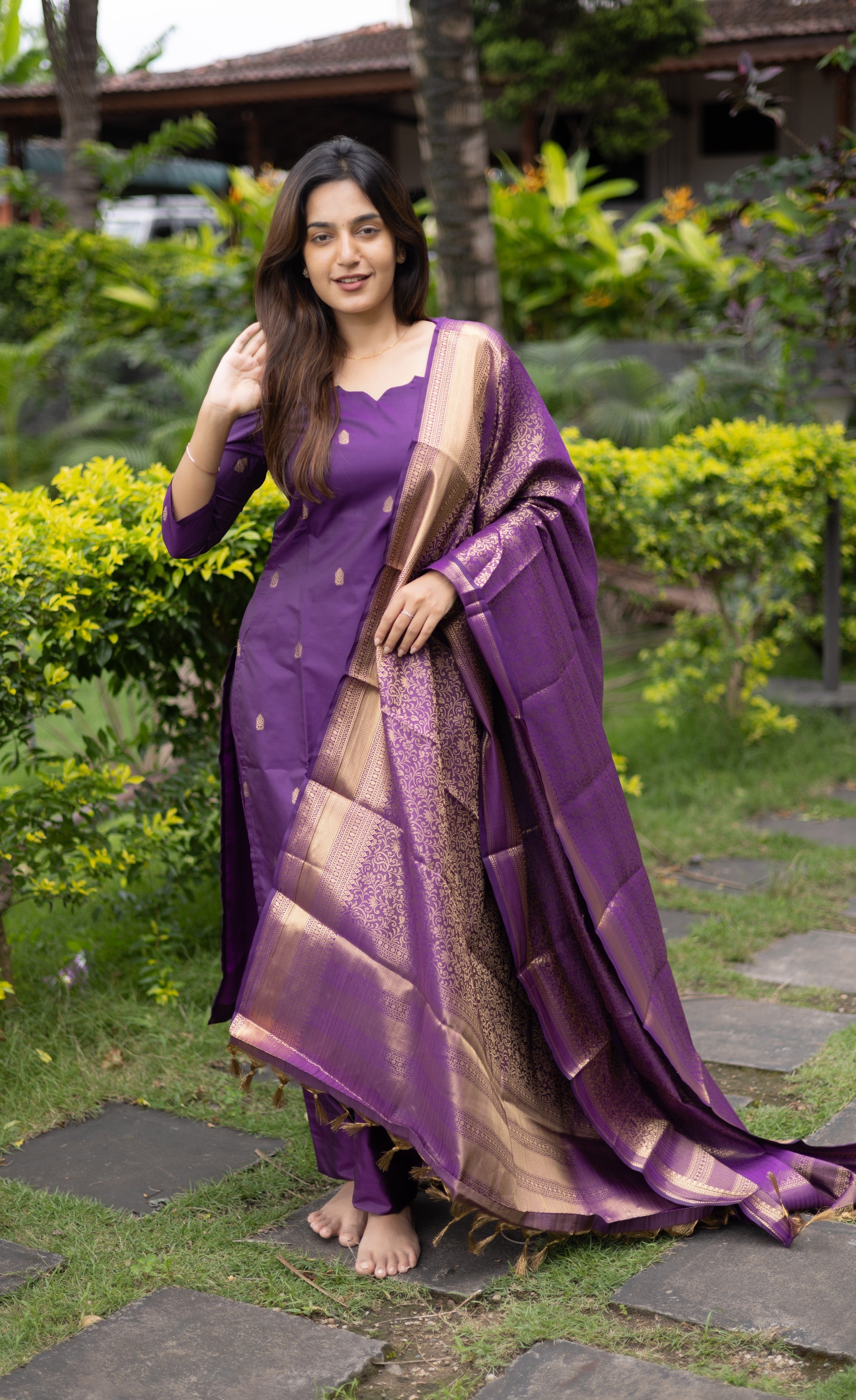 Sanvi Blended Silk Salwar - Purple Plus Size