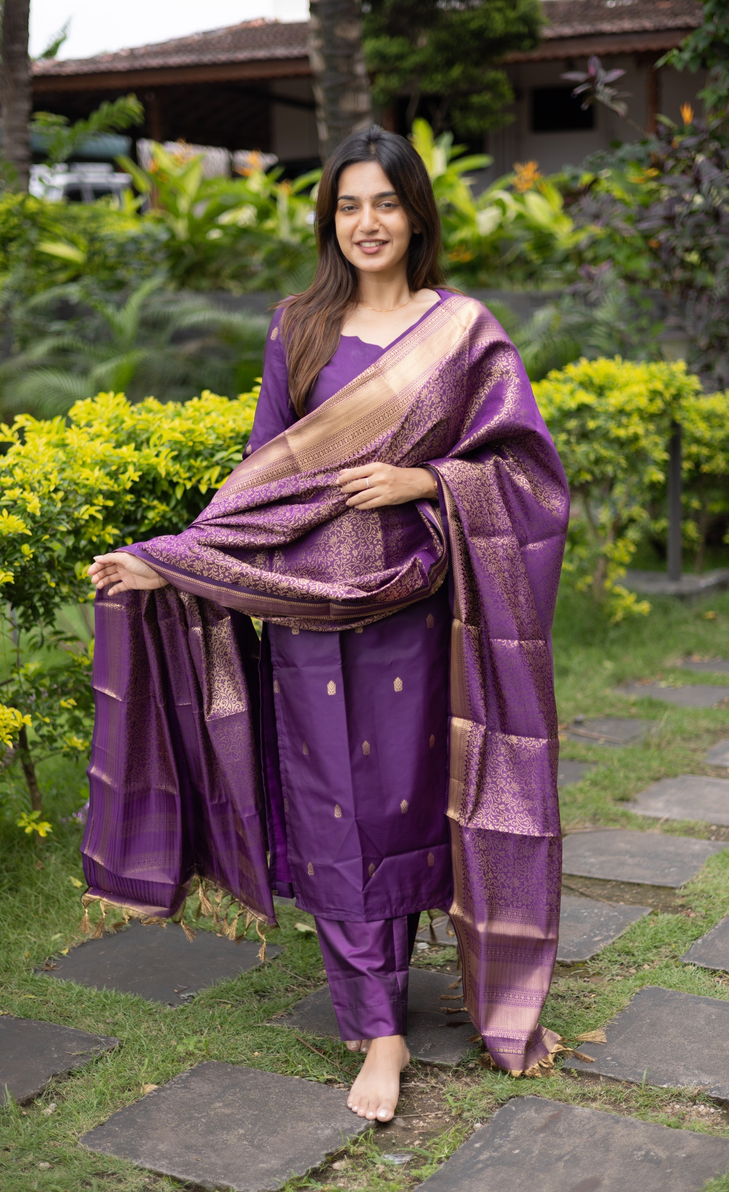 Sanvi Blended Silk Salwar - Purple Plus Size