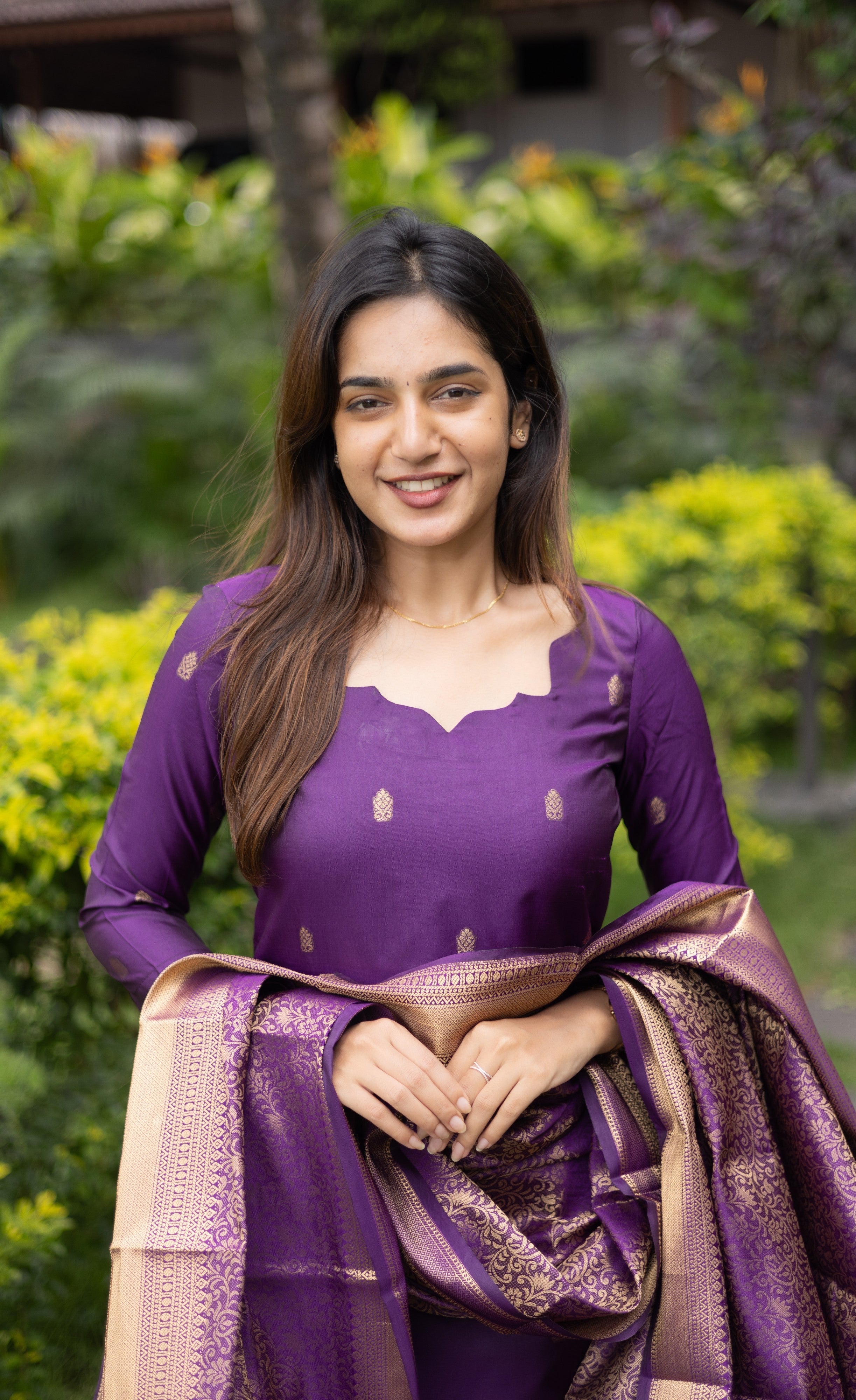 Sanvi Blended Silk Salwar - Purple Plus Size