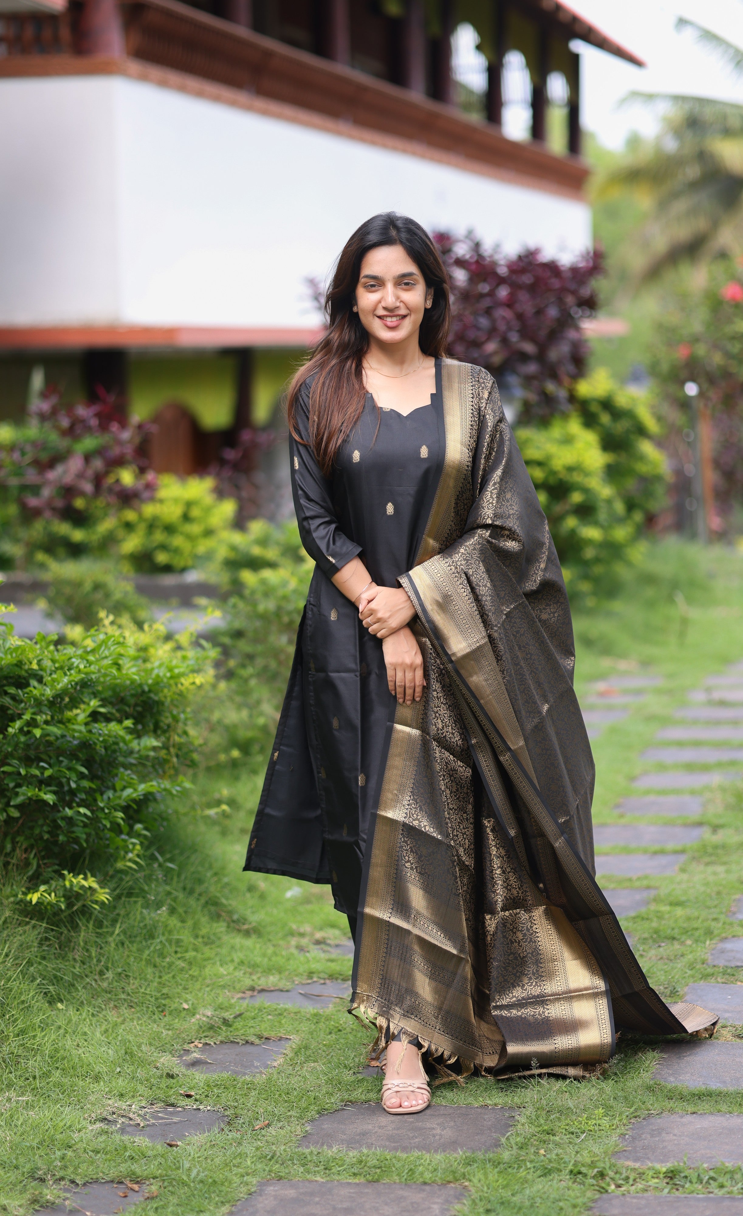 Sanvi Blended Silk Salwar - Black Plus Size