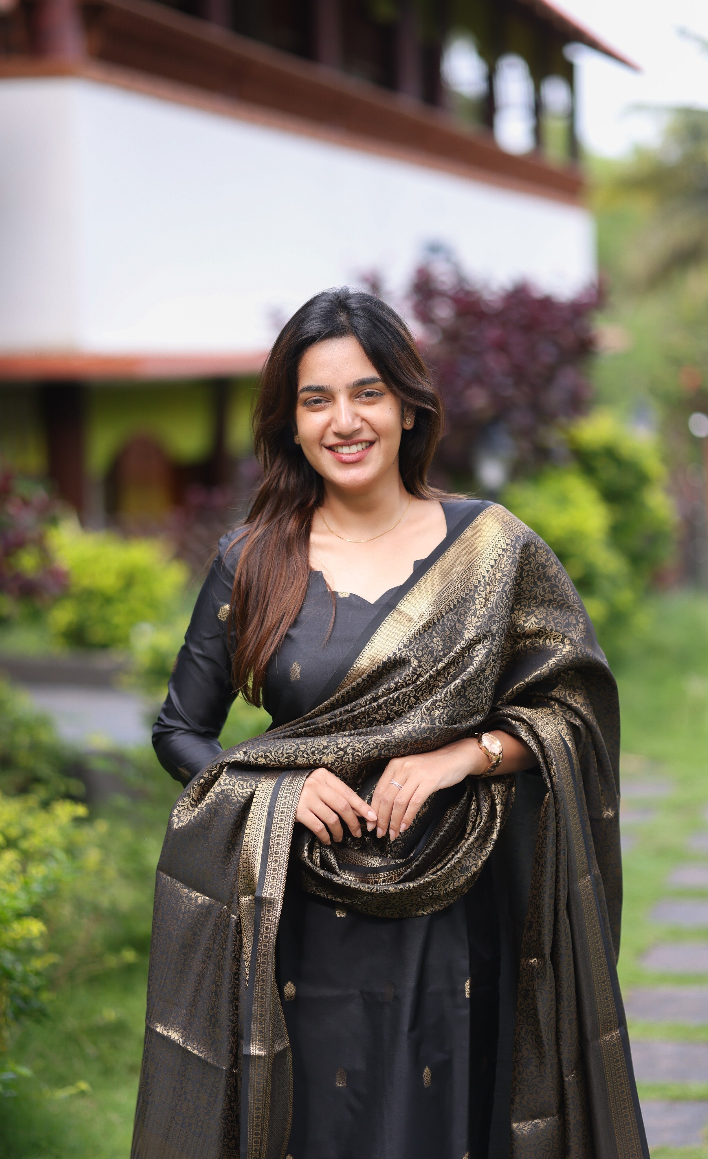 Sanvi Blended Silk Salwar - Black Plus Size