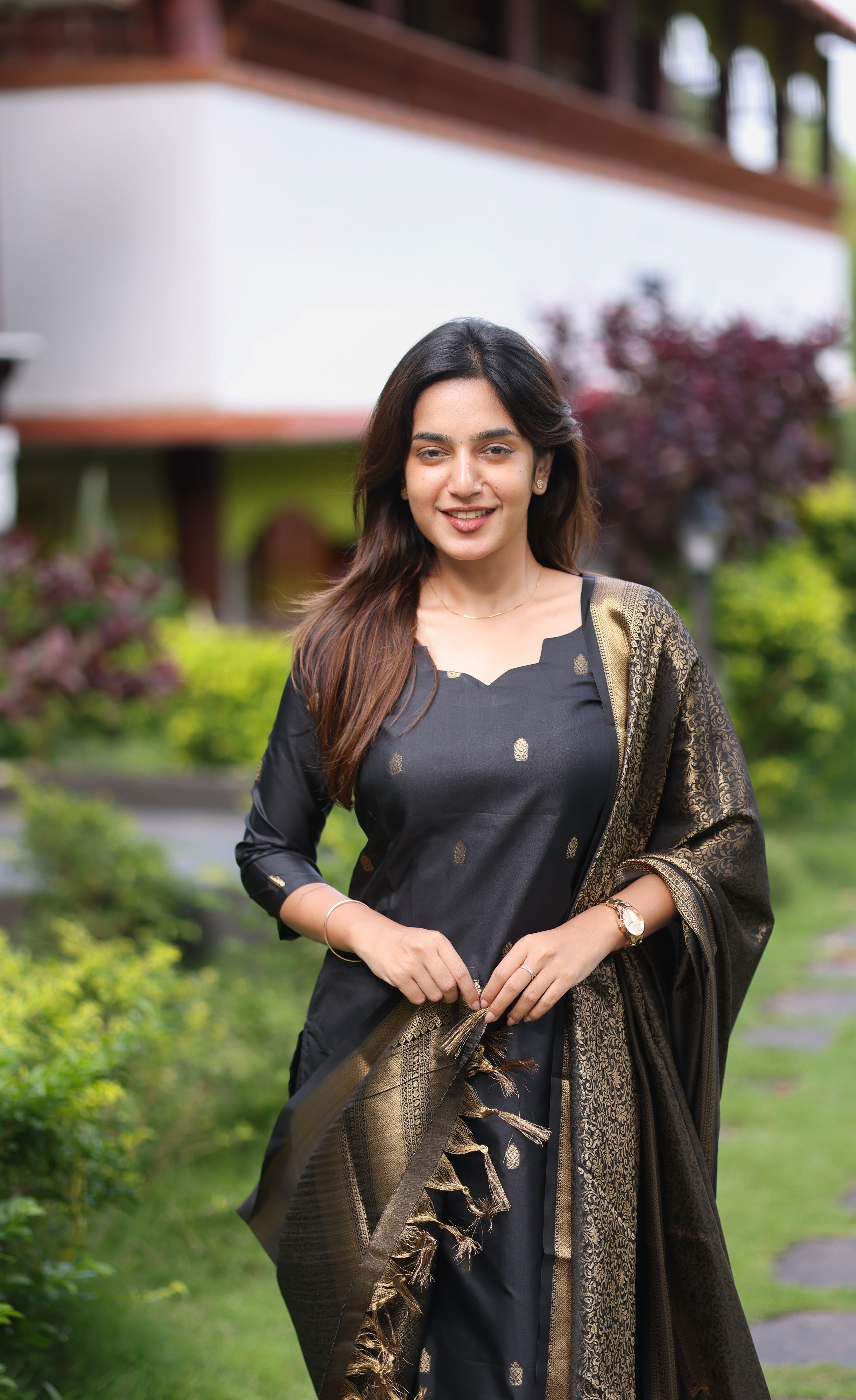 Sanvi Blended Silk Salwar - Black Plus Size