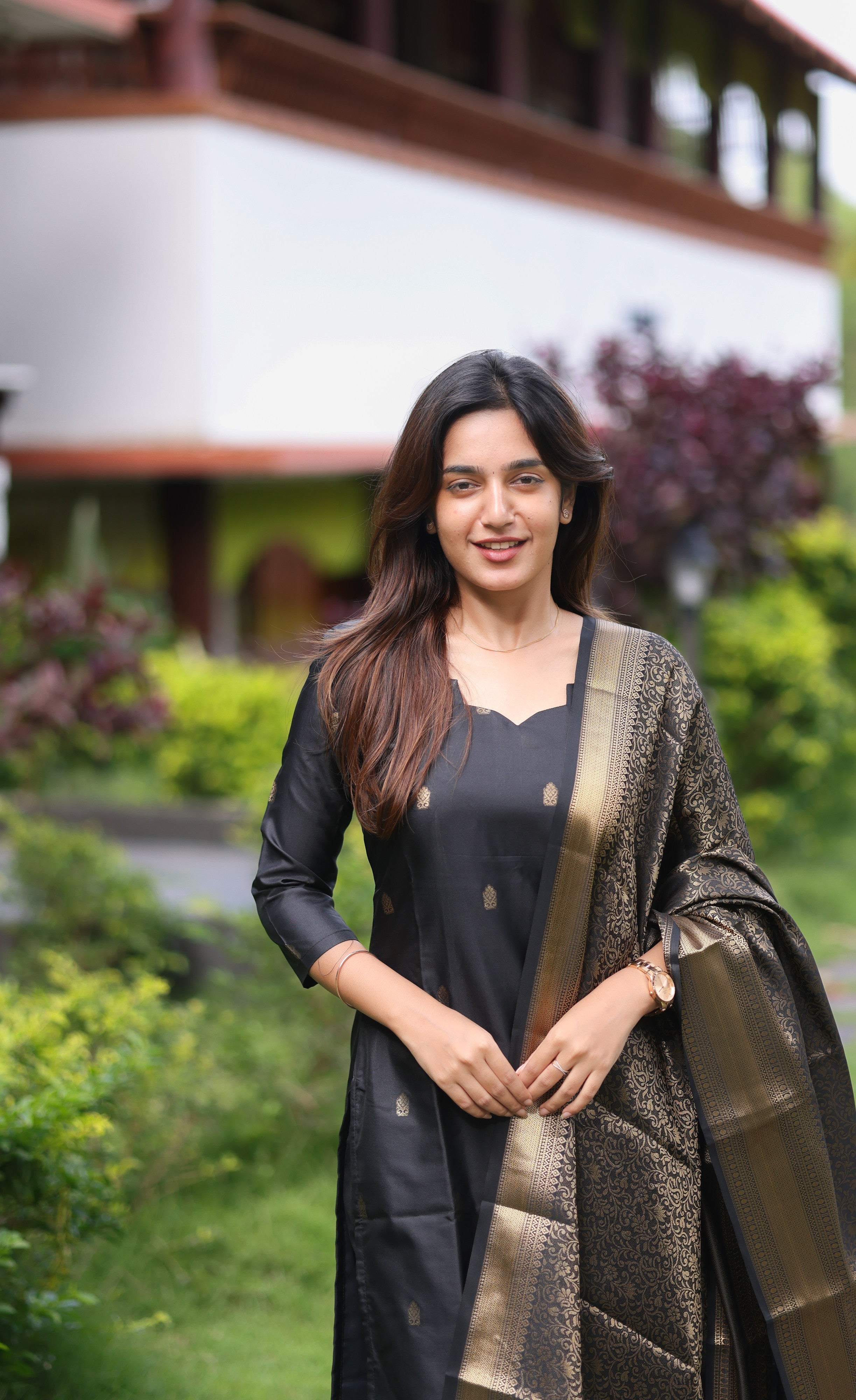 Sanvi Blended Silk Salwar - Black Plus Size