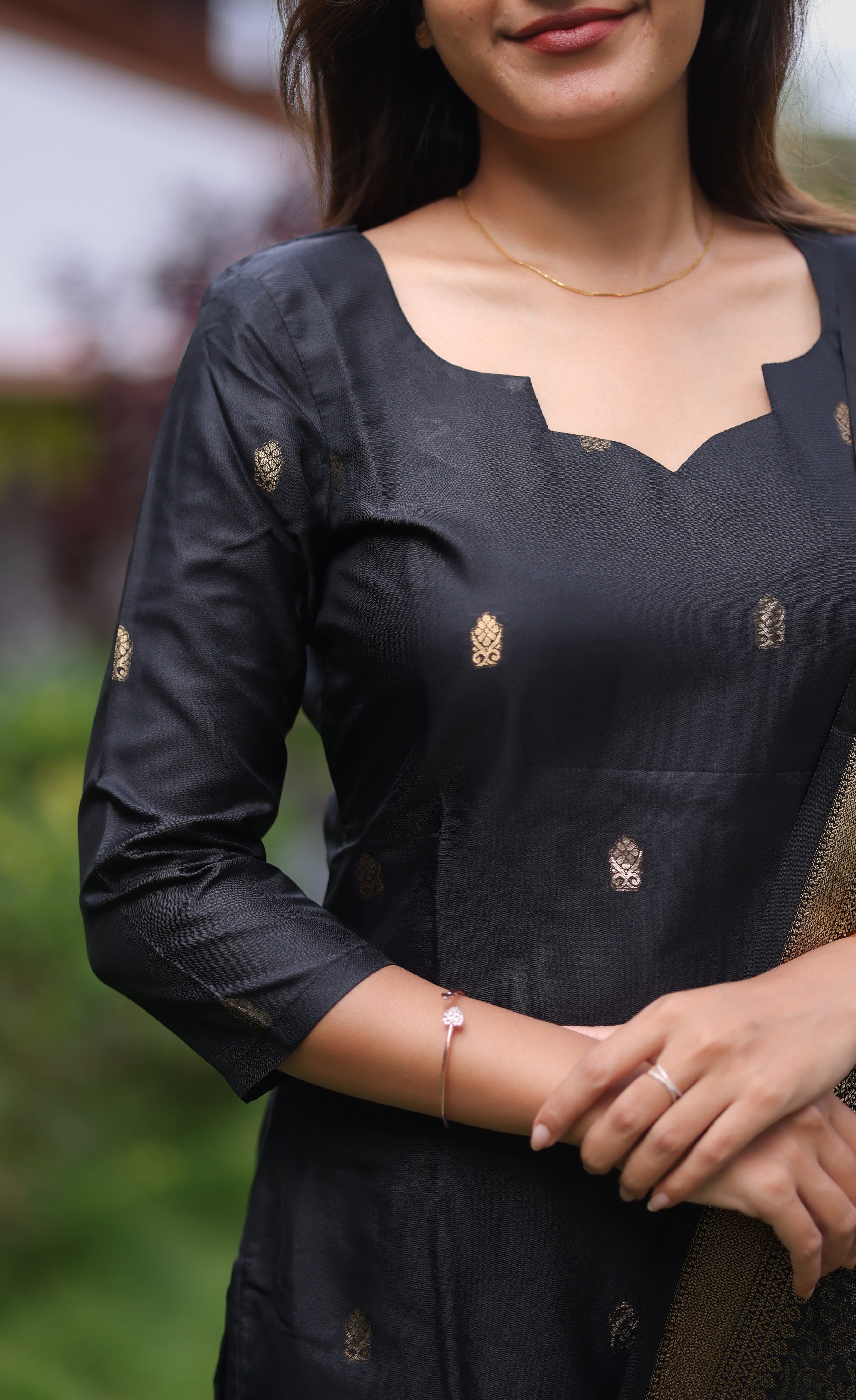 Sanvi Blended Silk Salwar - Black Plus Size