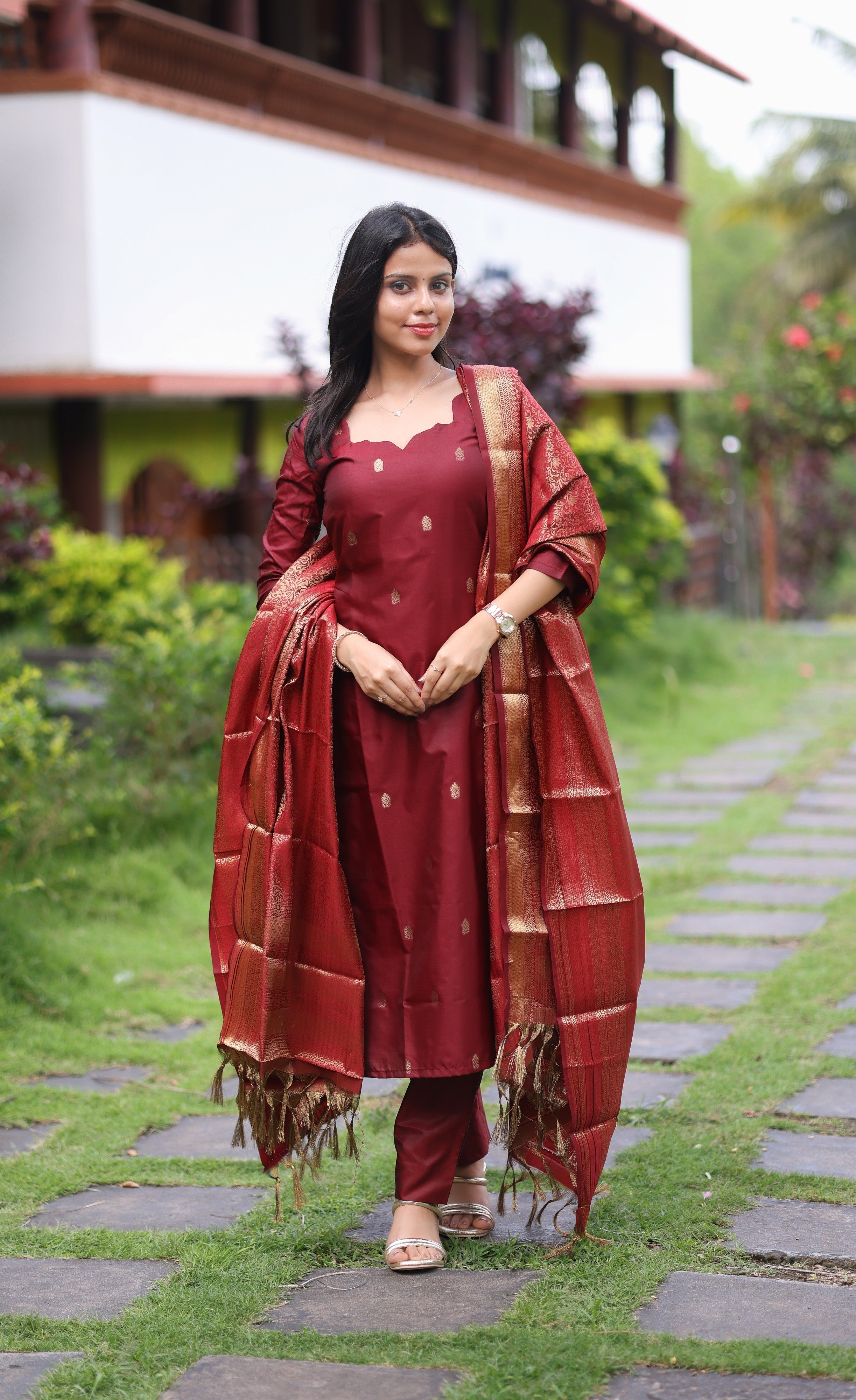 Sanvi Blended Silk Salwar - Maroon Plus Size