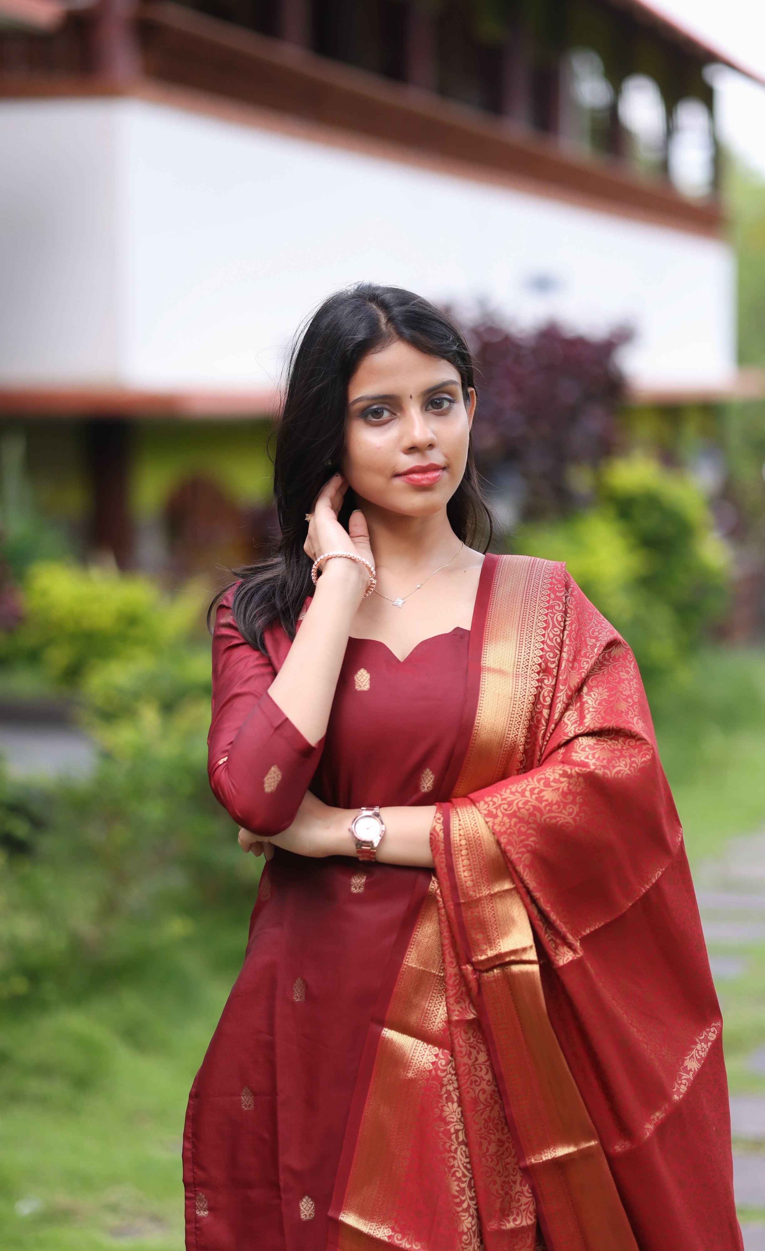 Sanvi Blended Silk Salwar - Maroon Plus Size