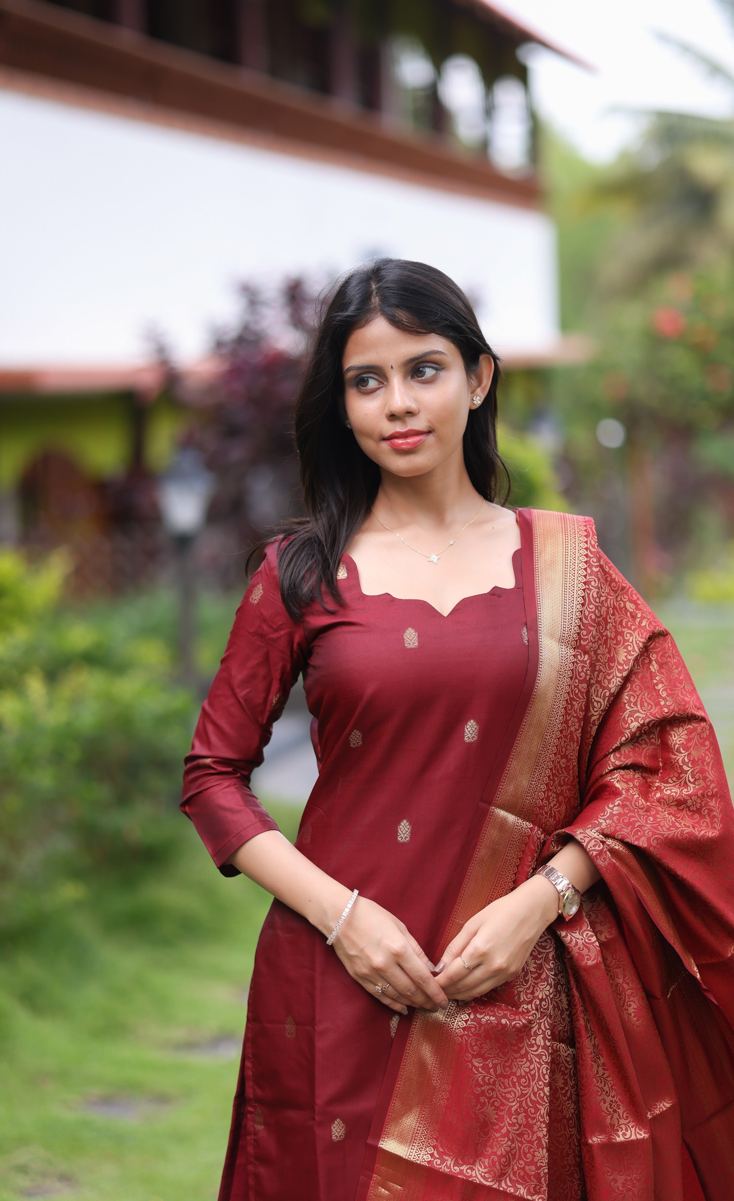 Sanvi Blended Silk Salwar - Maroon Plus Size