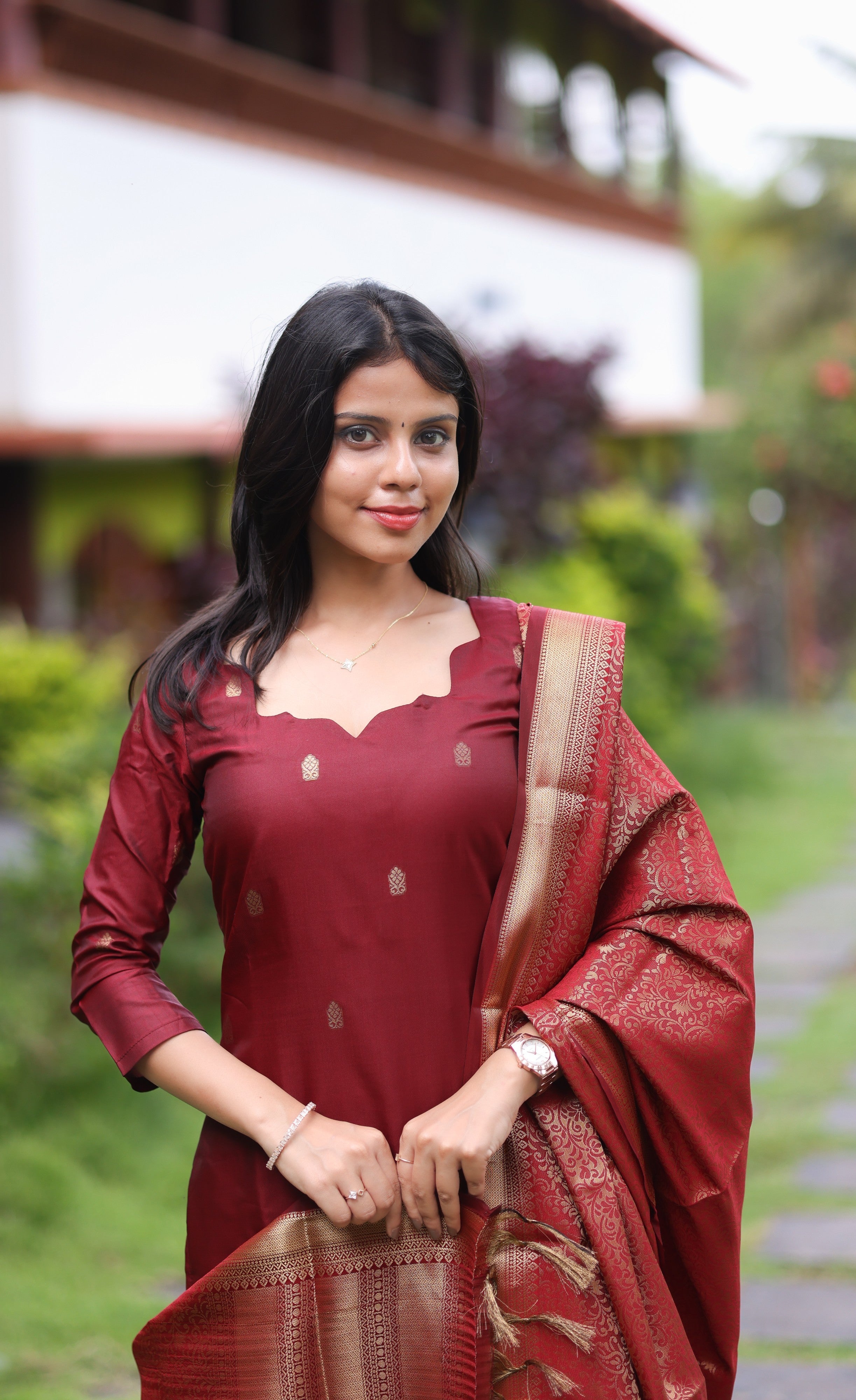 Sanvi Blended Silk Salwar - Maroon Plus Size